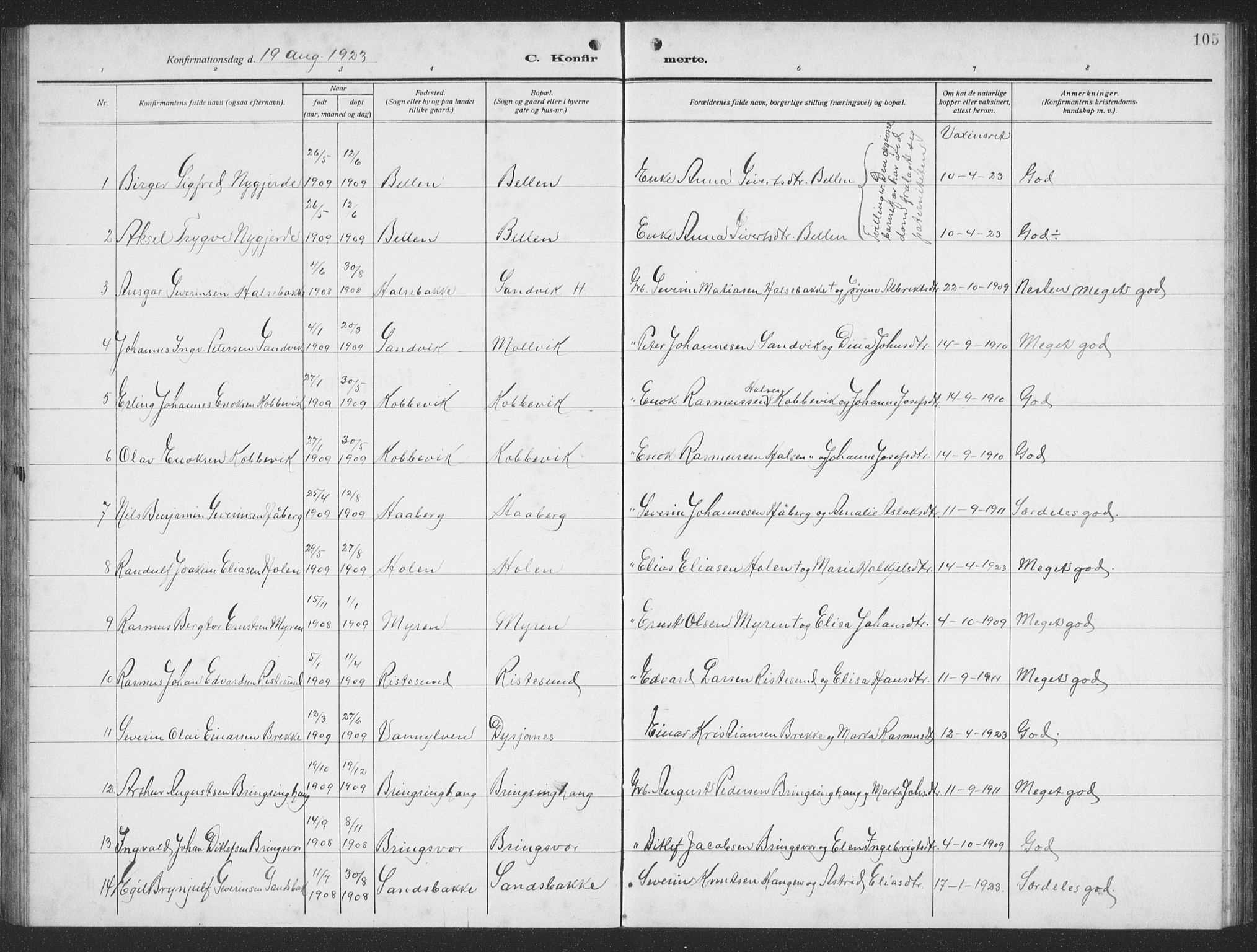Ministerialprotokoller, klokkerbøker og fødselsregistre - Møre og Romsdal, AV/SAT-A-1454/503/L0051: Parish register (copy) no. 503C06, 1923-1938, p. 105