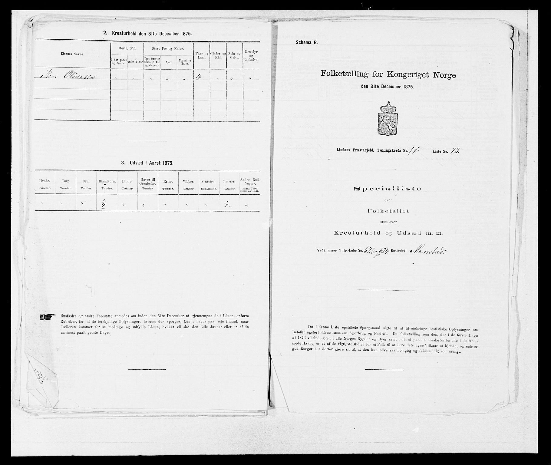 SAB, 1875 census for 1263P Lindås, 1875, p. 1888