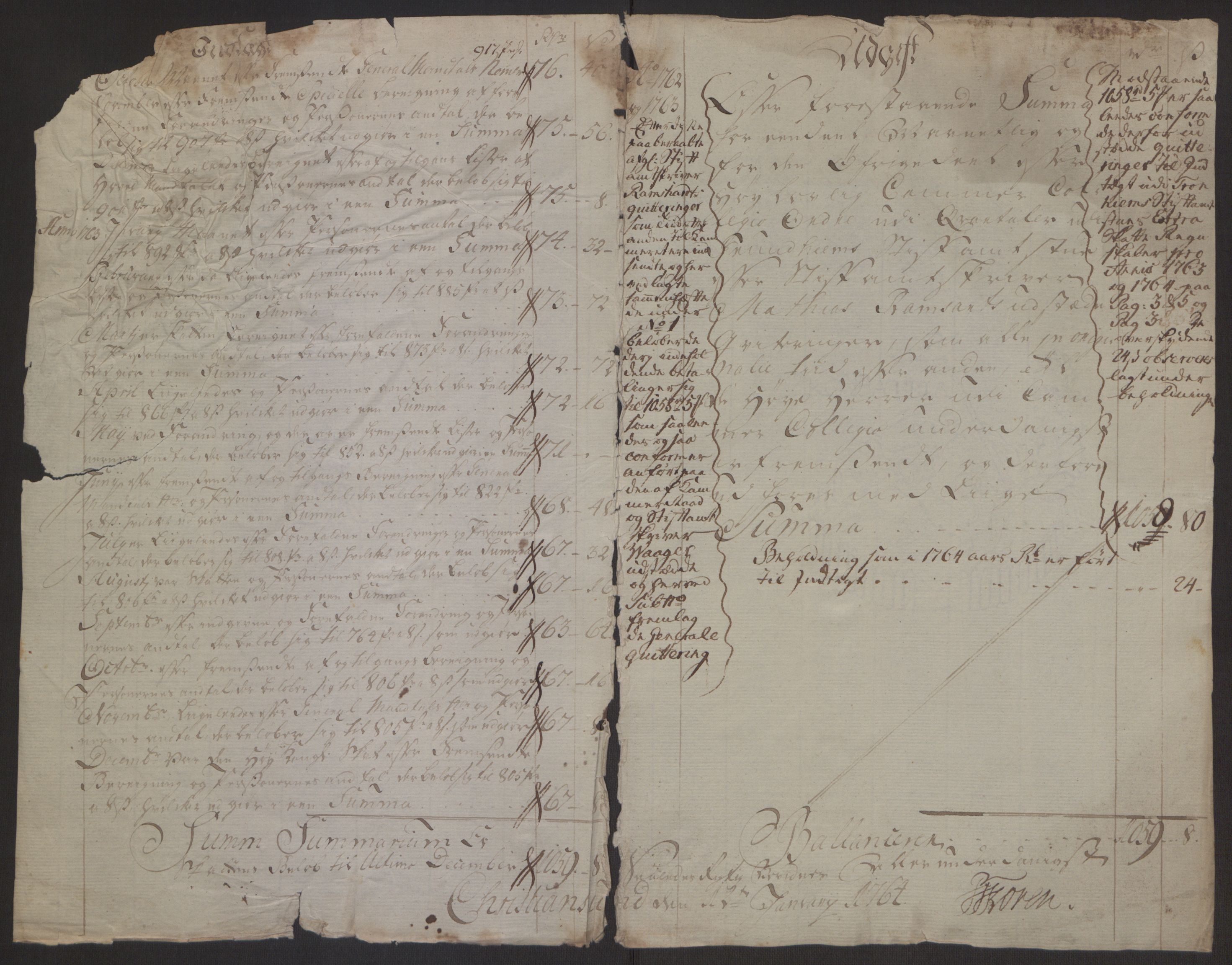 Rentekammeret inntil 1814, Reviderte regnskaper, Byregnskaper, AV/RA-EA-4066/R/Rr/L0495/0004: [R1] Kontribusjonsregnskap / Ekstraskatt, 1762-1772, p. 5