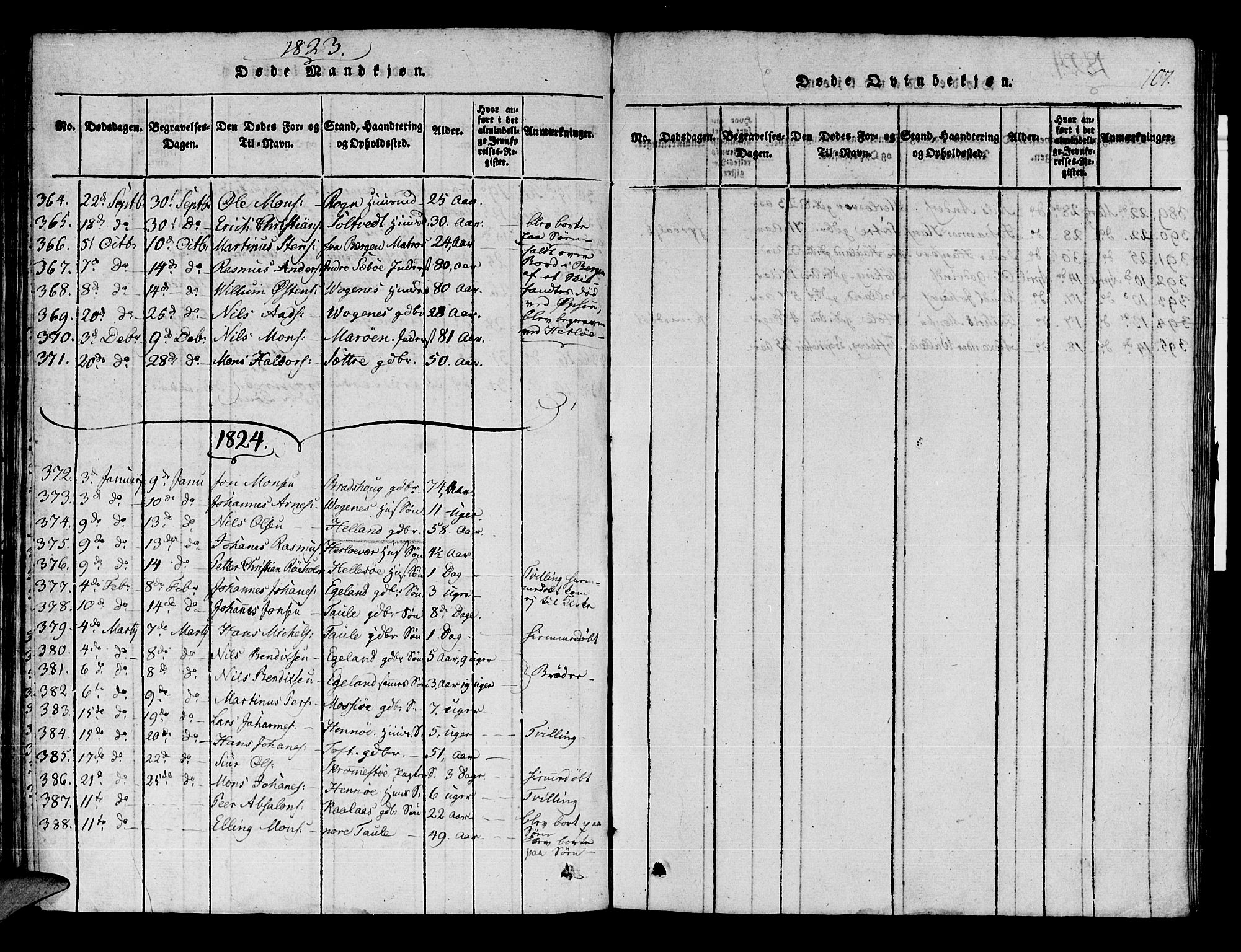 Manger sokneprestembete, SAB/A-76801/H/Haa: Parish register (official) no. A 3, 1816-1824, p. 107
