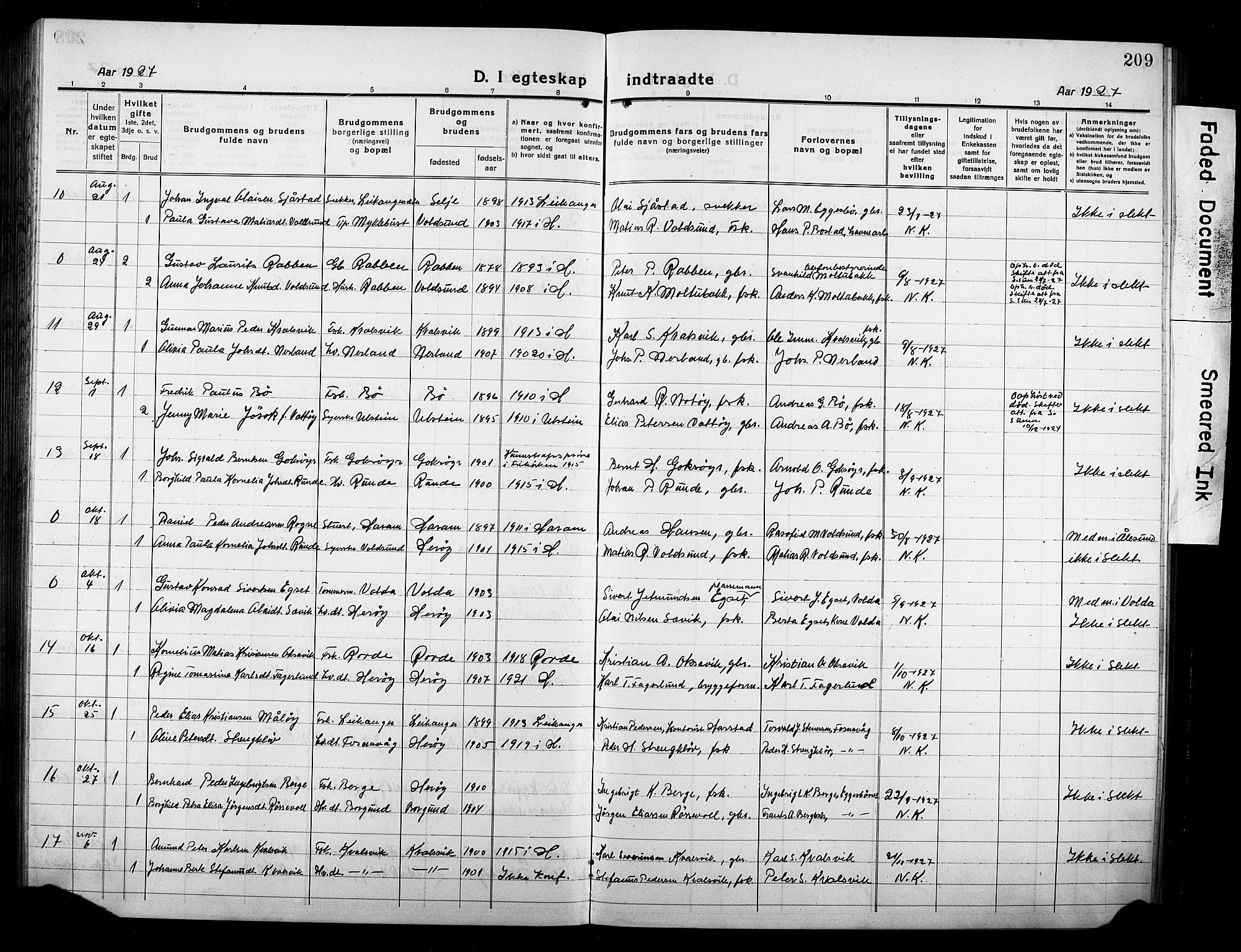 Ministerialprotokoller, klokkerbøker og fødselsregistre - Møre og Romsdal, AV/SAT-A-1454/507/L0084: Parish register (copy) no. 507C07, 1919-1932, p. 209