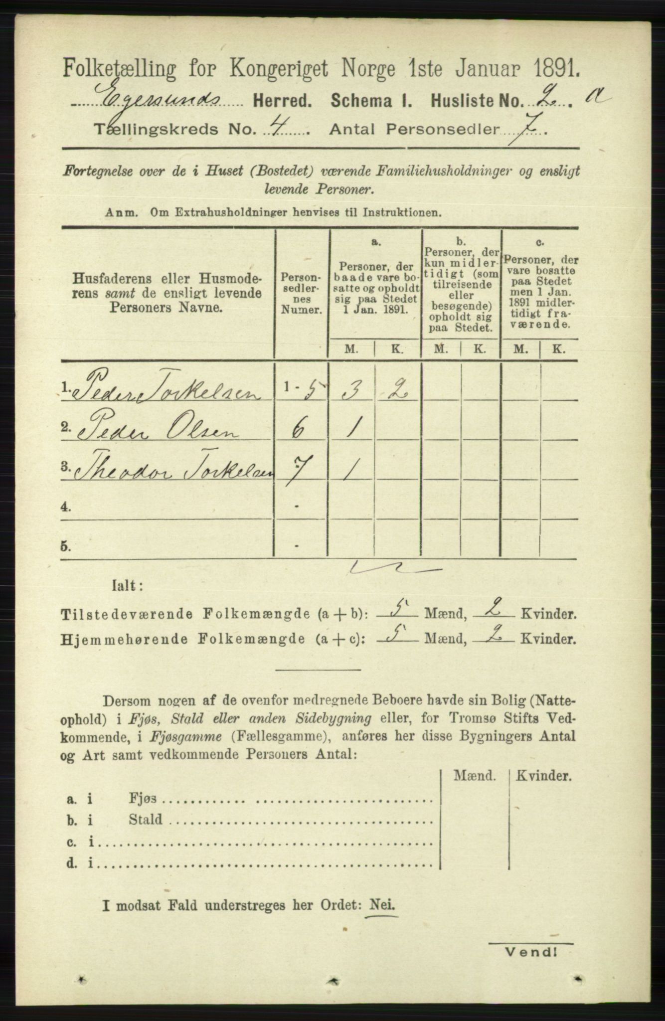 RA, 1891 census for 1116 Eigersund herred, 1891, p. 1538