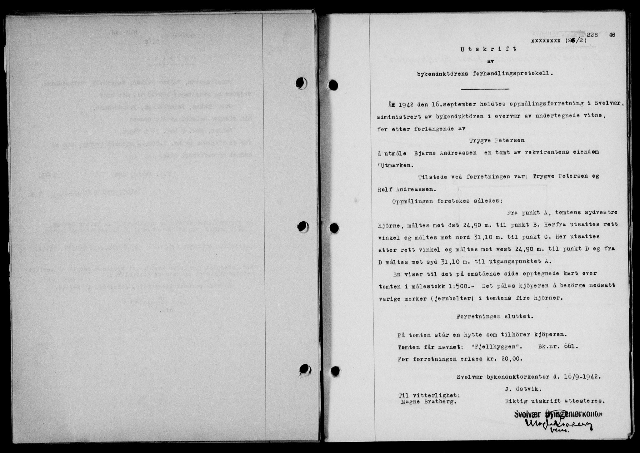 Lofoten sorenskriveri, SAT/A-0017/1/2/2C/L0013a: Mortgage book no. 13a, 1944-1946, Diary no: : 226/1946