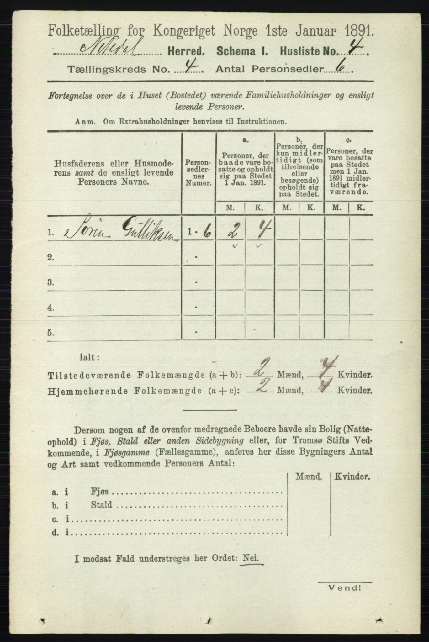 RA, 1891 census for 0233 Nittedal, 1891, p. 1624