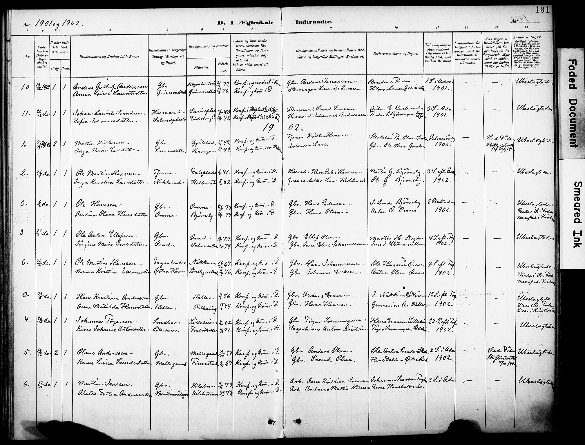 Rakkestad prestekontor Kirkebøker, AV/SAO-A-2008/F/Fb/L0002: Parish register (official) no. II 2, 1900-1920, p. 131