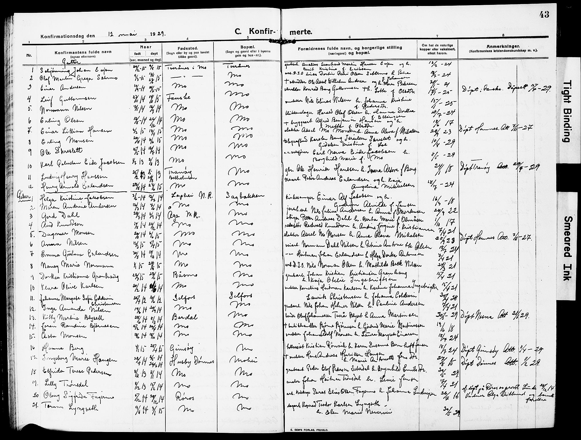 Ministerialprotokoller, klokkerbøker og fødselsregistre - Nordland, SAT/A-1459/827/L0424: Parish register (copy) no. 827C13, 1921-1930, p. 43