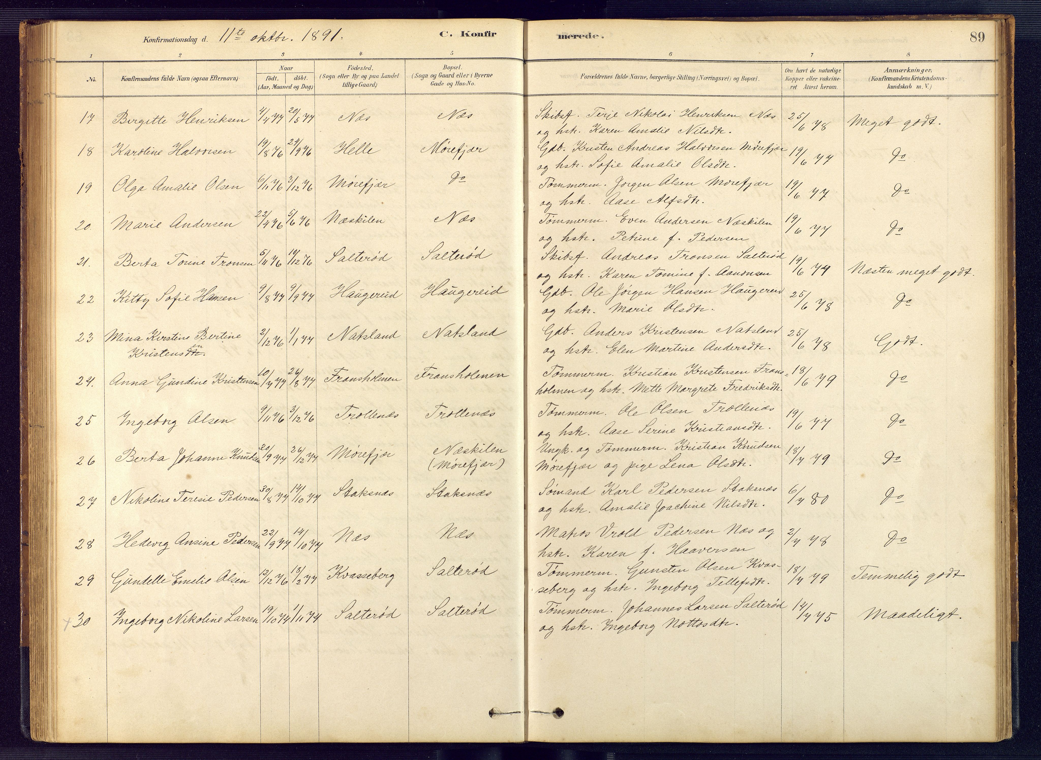 Austre Moland sokneprestkontor, SAK/1111-0001/F/Fb/Fbb/L0001: Parish register (copy) no. B 1, 1878-1904, p. 89