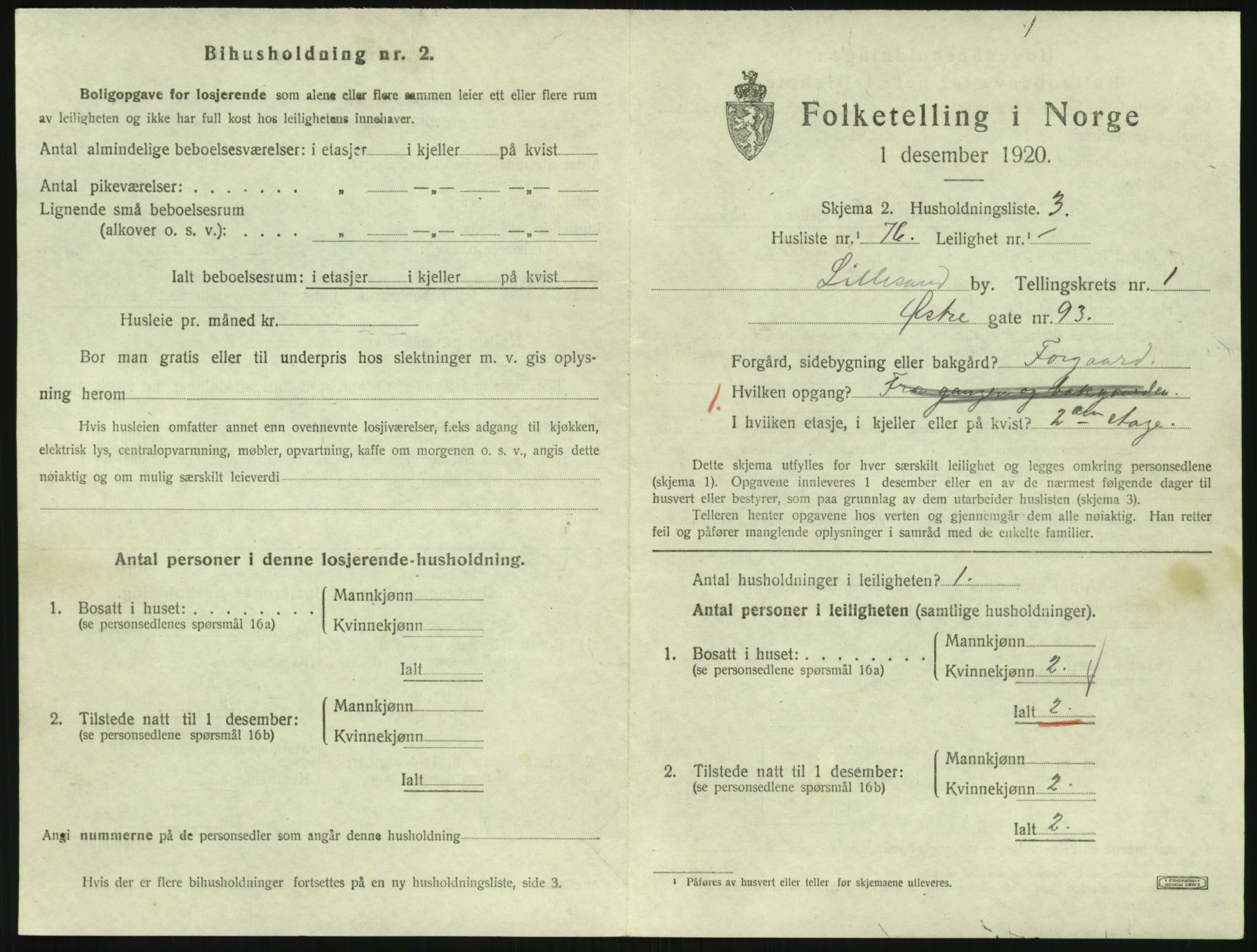 SAK, 1920 census for Lillesand, 1920, p. 697