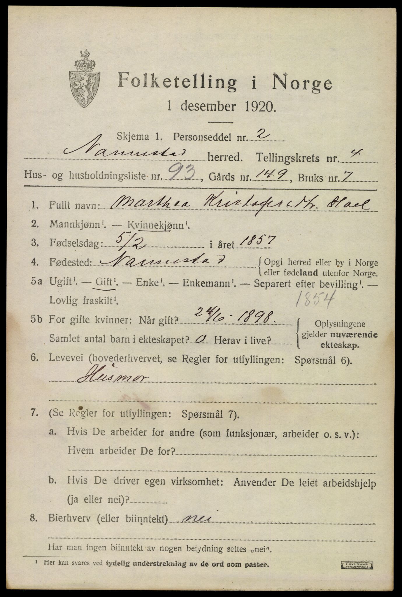 SAO, 1920 census for Nannestad, 1920, p. 6029