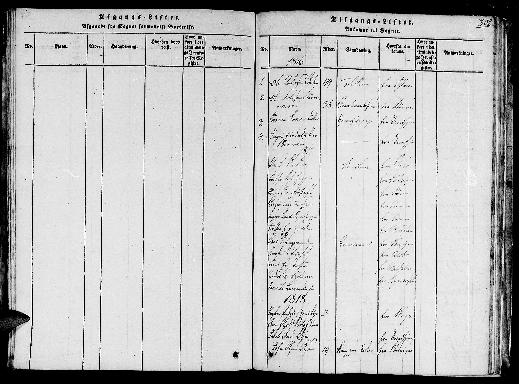 Ministerialprotokoller, klokkerbøker og fødselsregistre - Sør-Trøndelag, SAT/A-1456/691/L1065: Parish register (official) no. 691A03 /1, 1816-1826, p. 302