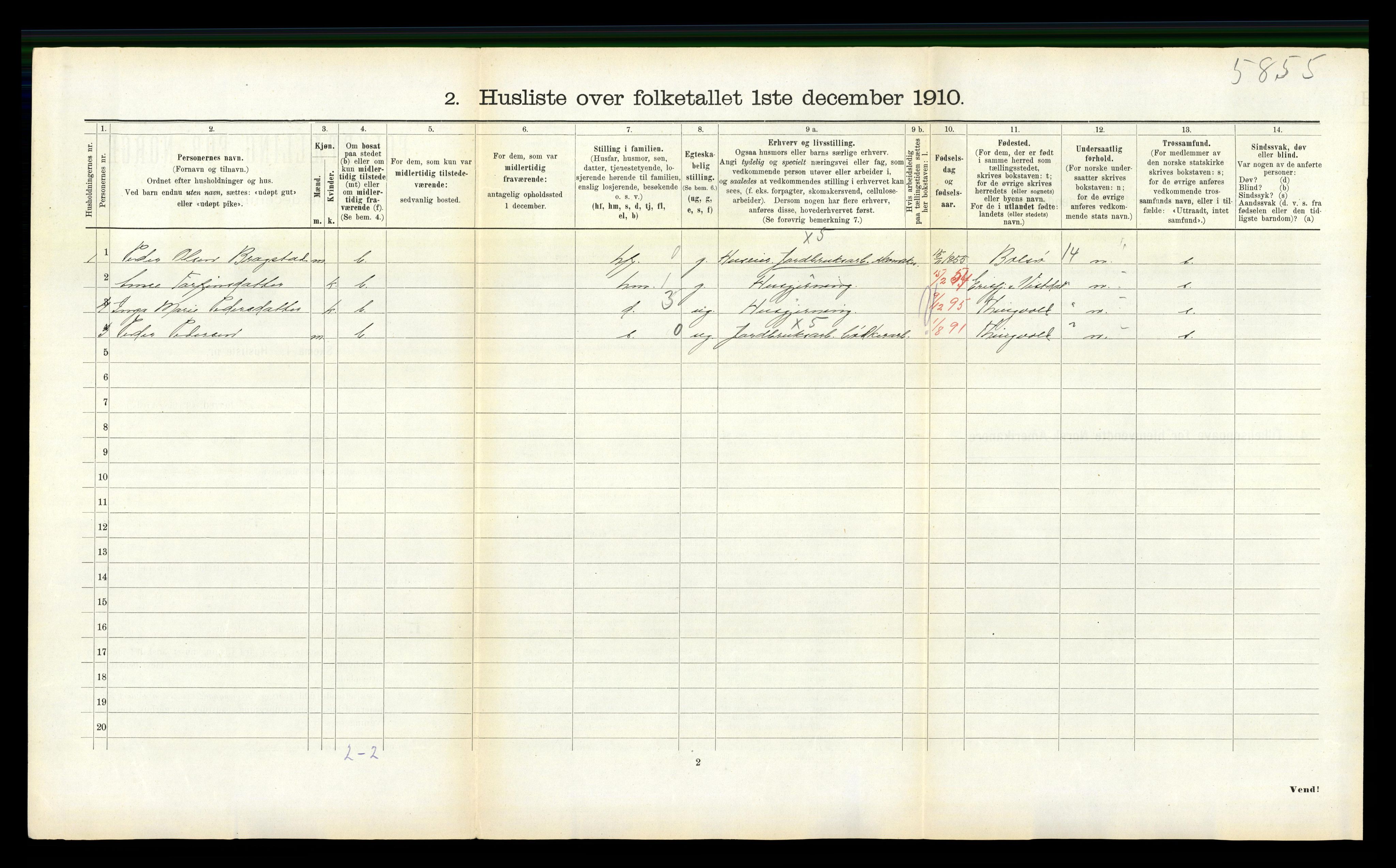 RA, 1910 census for Nesset, 1910, p. 500