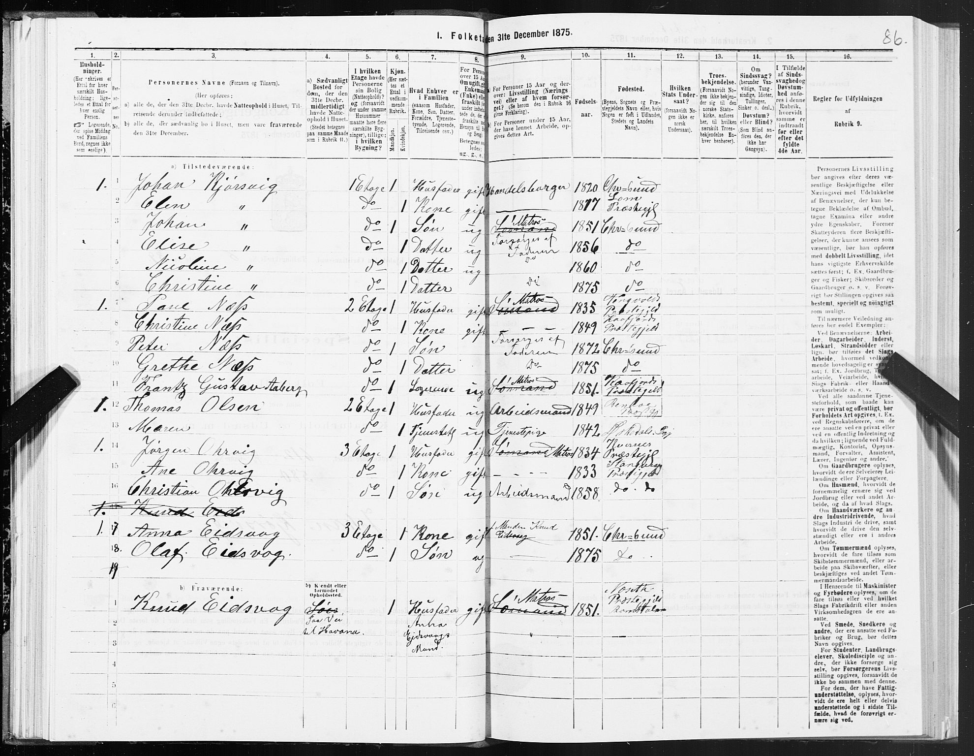 SAT, 1875 census for 1503B Kristiansund/Kristiansund, 1875, p. 5086