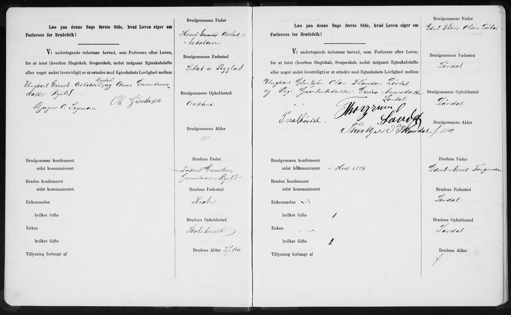 Bygland sokneprestkontor, AV/SAK-1111-0006/F/Fe/L0001: Banns register no. II.5.1, 1887-1908