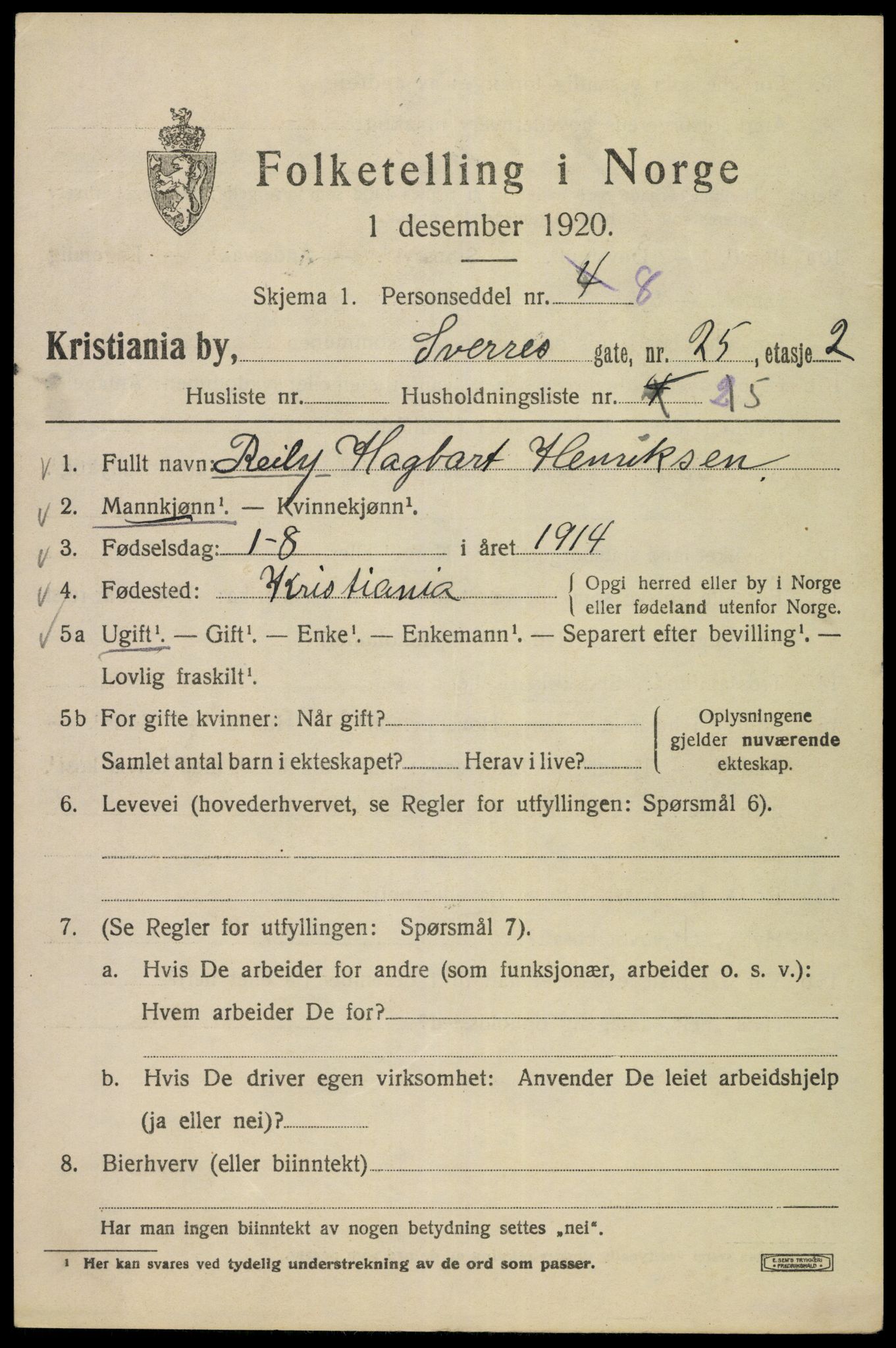 SAO, 1920 census for Kristiania, 1920, p. 560159