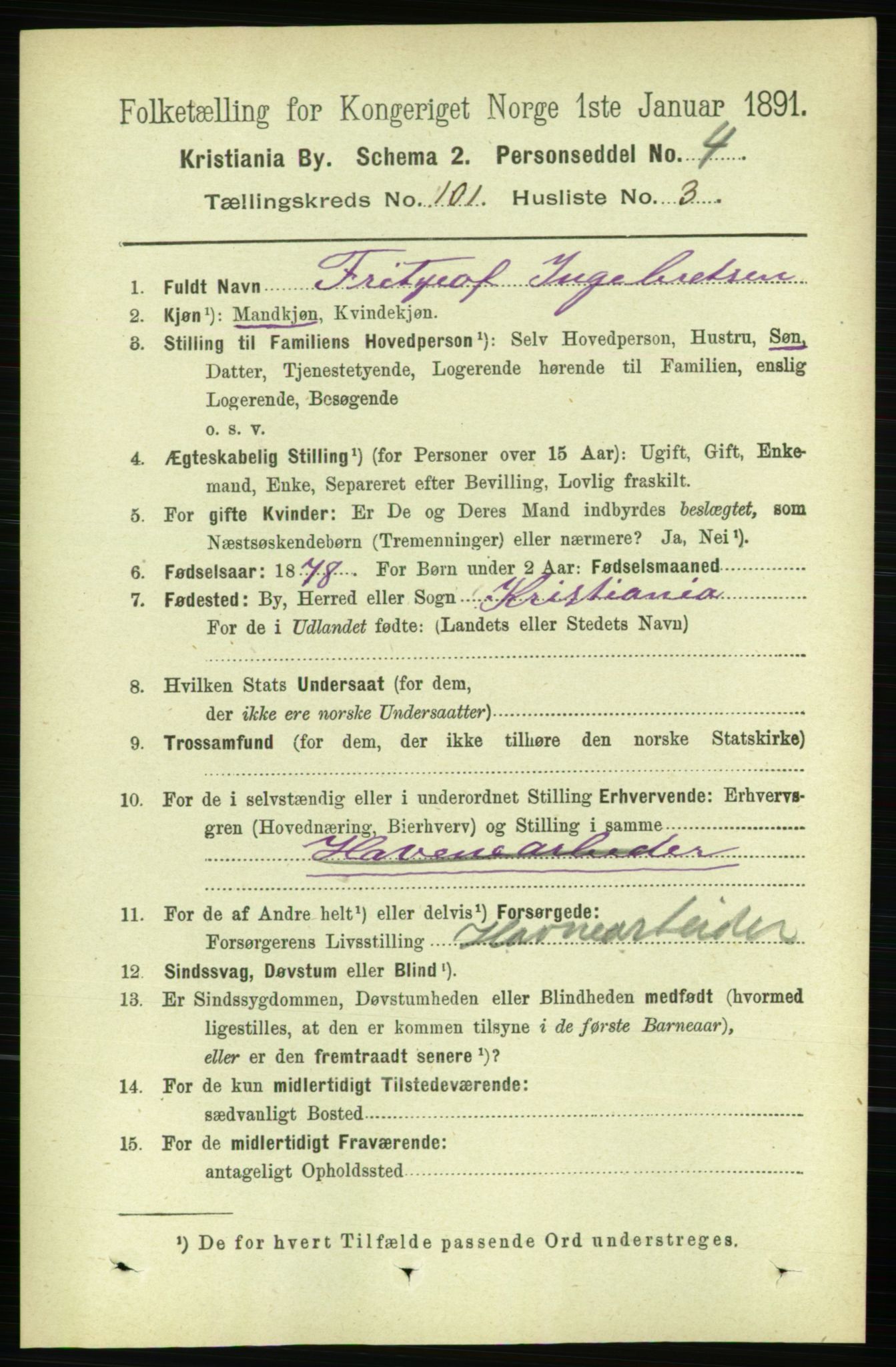 RA, 1891 census for 0301 Kristiania, 1891, p. 50038