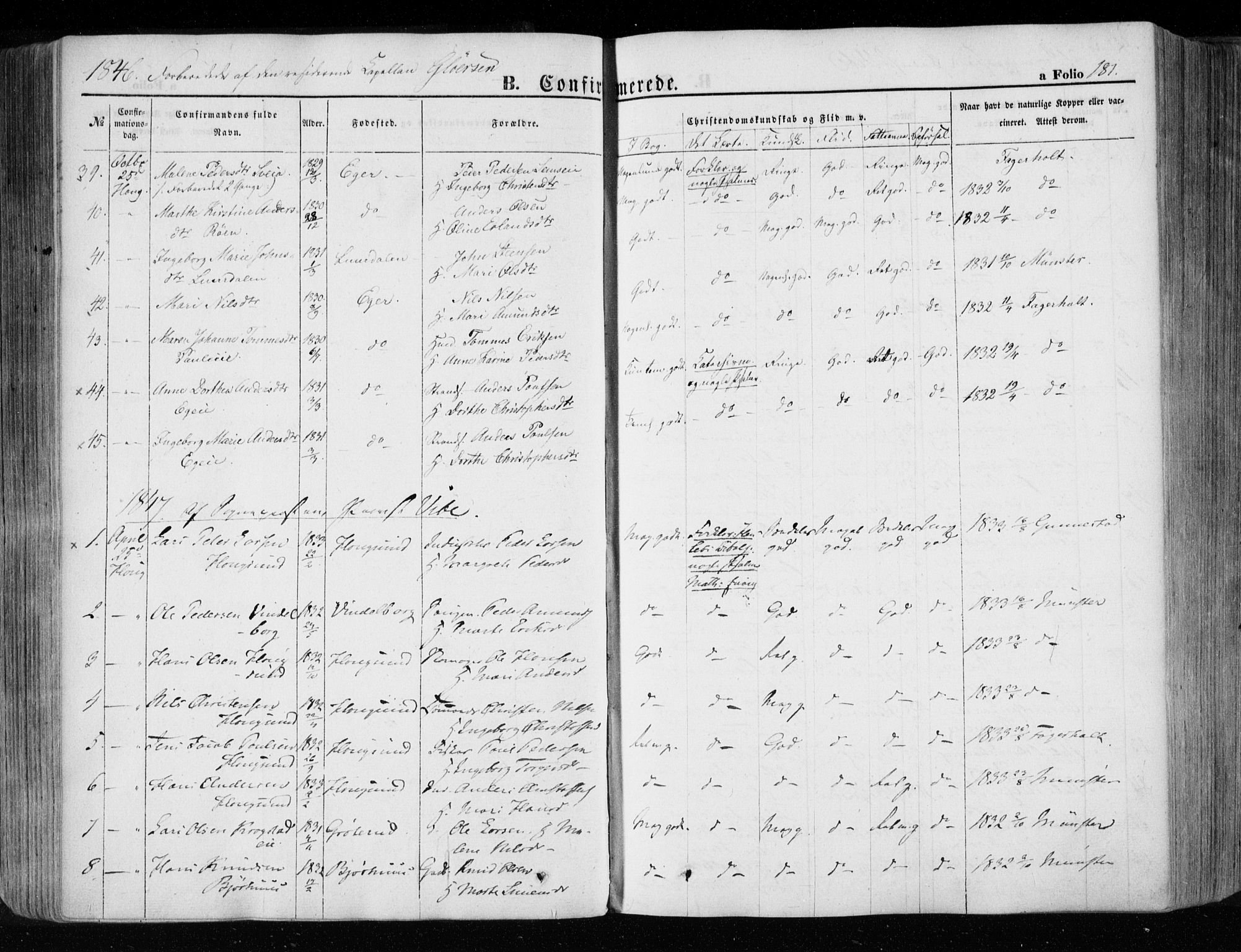 Eiker kirkebøker, SAKO/A-4/F/Fa/L0014: Parish register (official) no. I 14, 1846-1854, p. 181