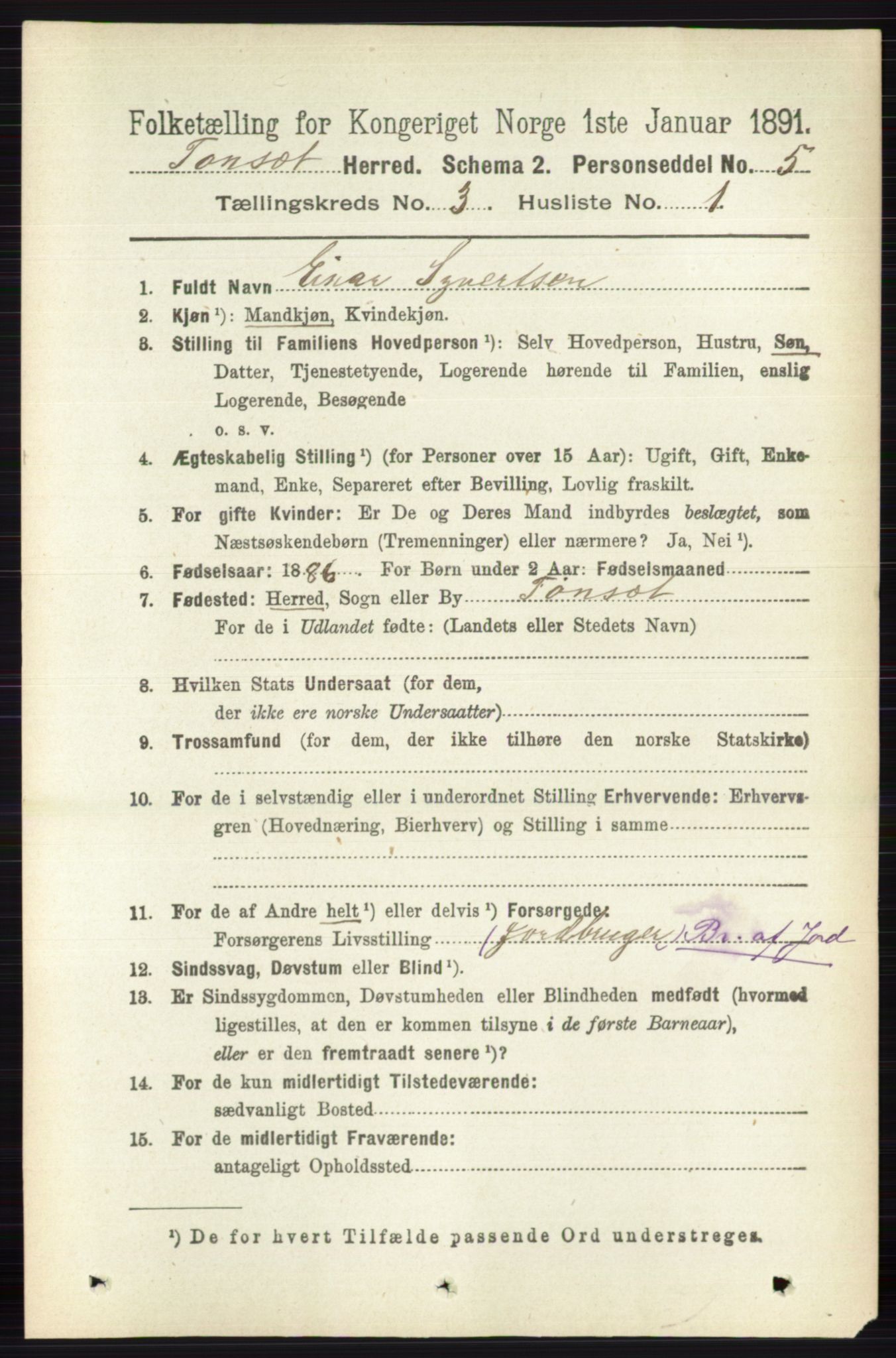 RA, 1891 census for 0437 Tynset, 1891, p. 586