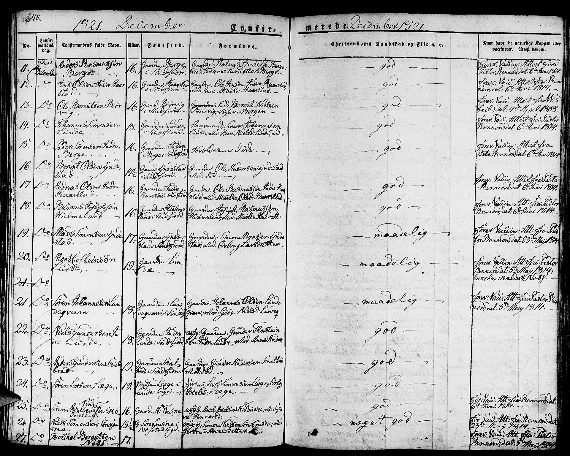 Gaular sokneprestembete, AV/SAB-A-80001/H/Haa: Parish register (official) no. A 3, 1821-1840, p. 245