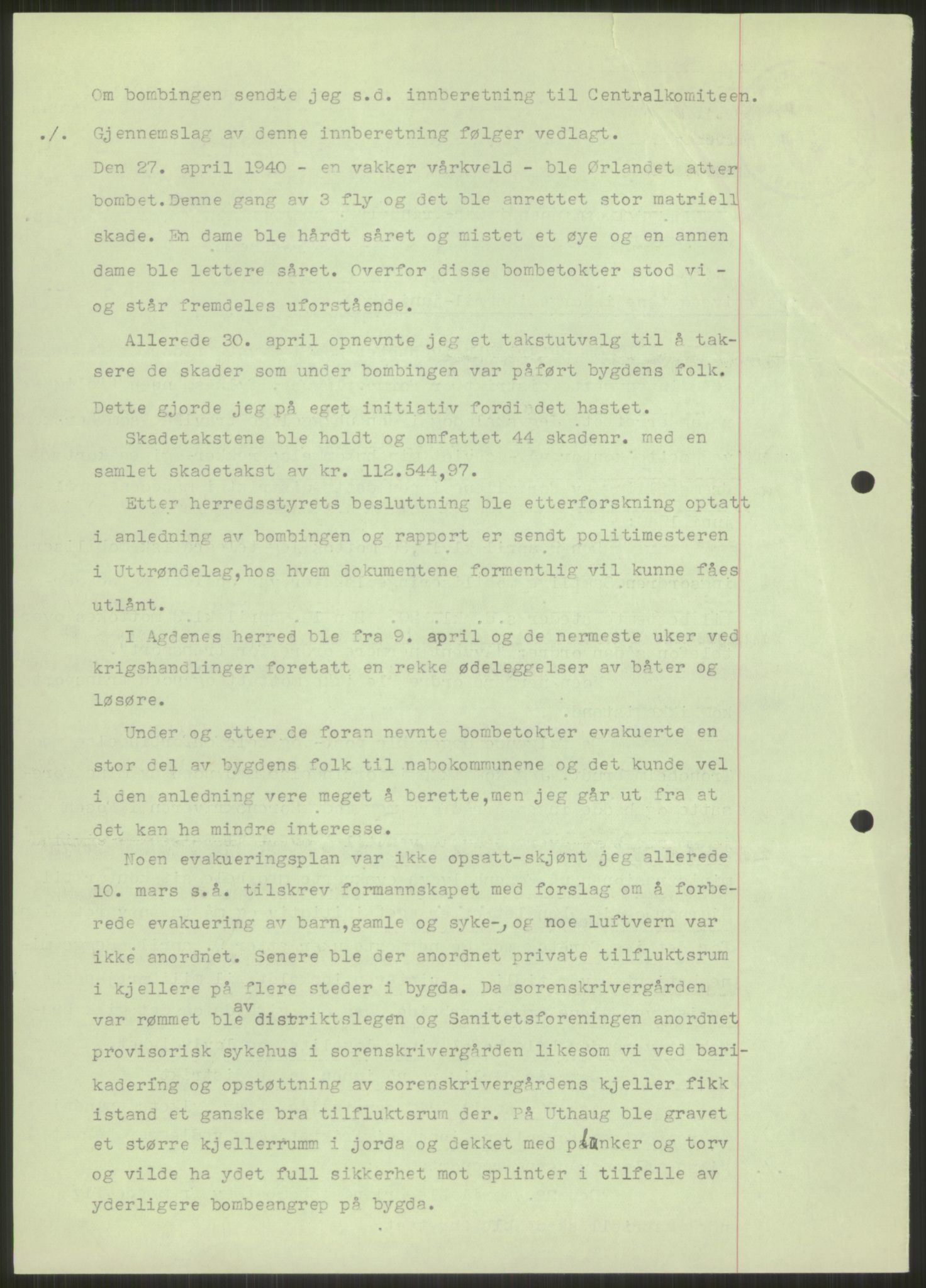 Forsvaret, Forsvarets krigshistoriske avdeling, AV/RA-RAFA-2017/Y/Ya/L0016: II-C-11-31 - Fylkesmenn.  Rapporter om krigsbegivenhetene 1940., 1940, p. 33