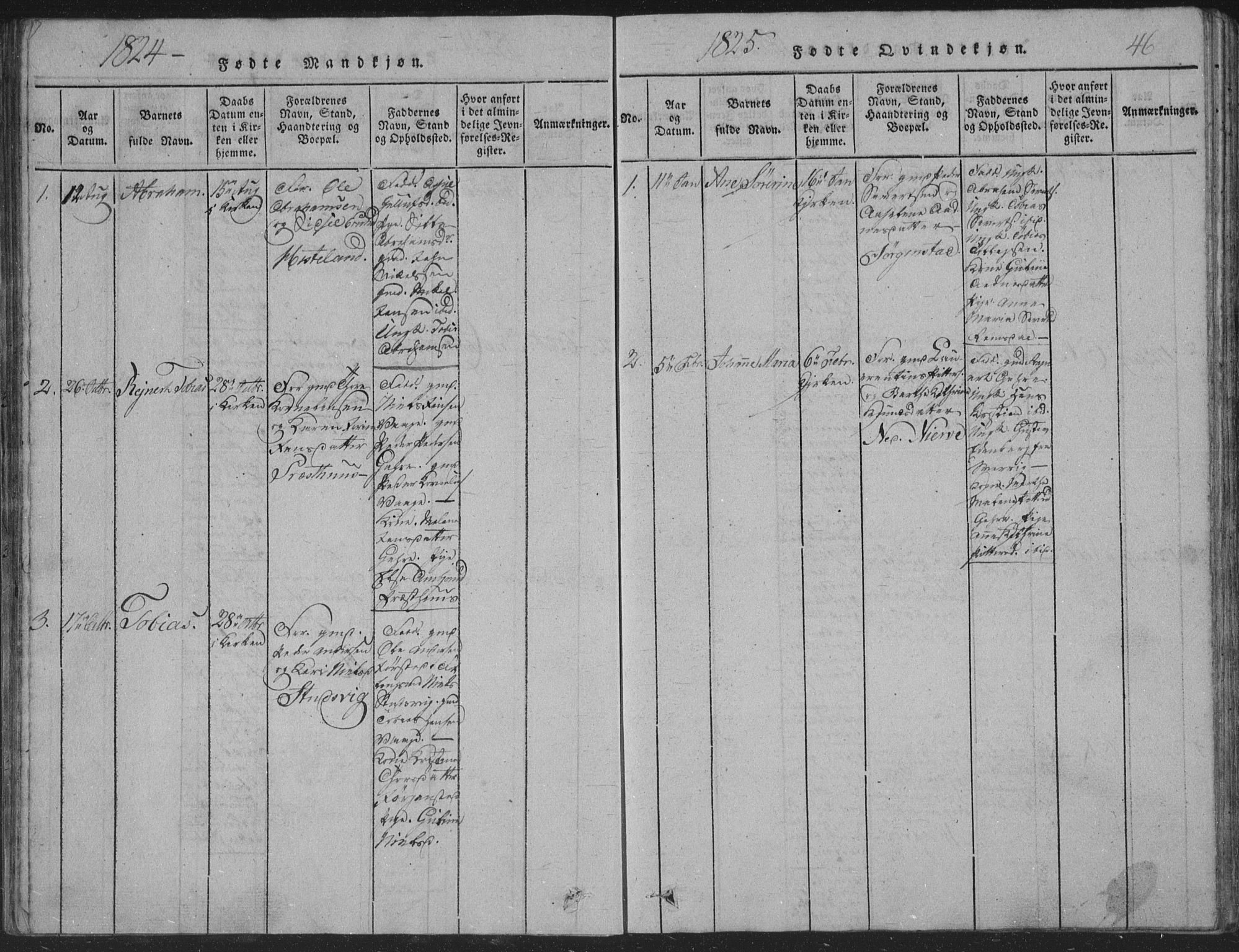 Sør-Audnedal sokneprestkontor, SAK/1111-0039/F/Fb/Fba/L0001: Parish register (copy) no. B 1, 1815-1850, p. 46