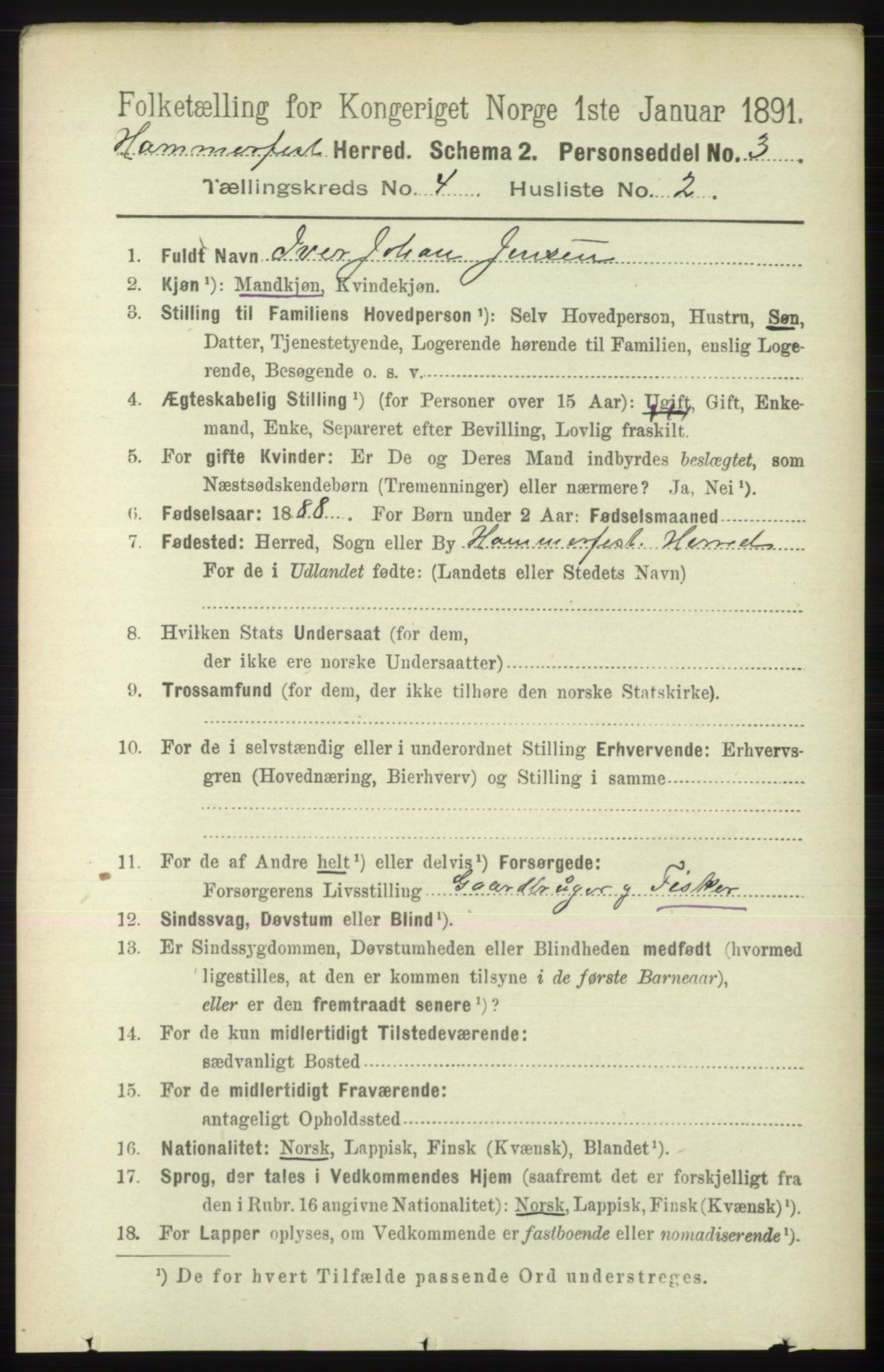 RA, 1891 census for 2016 Hammerfest, 1891, p. 1111