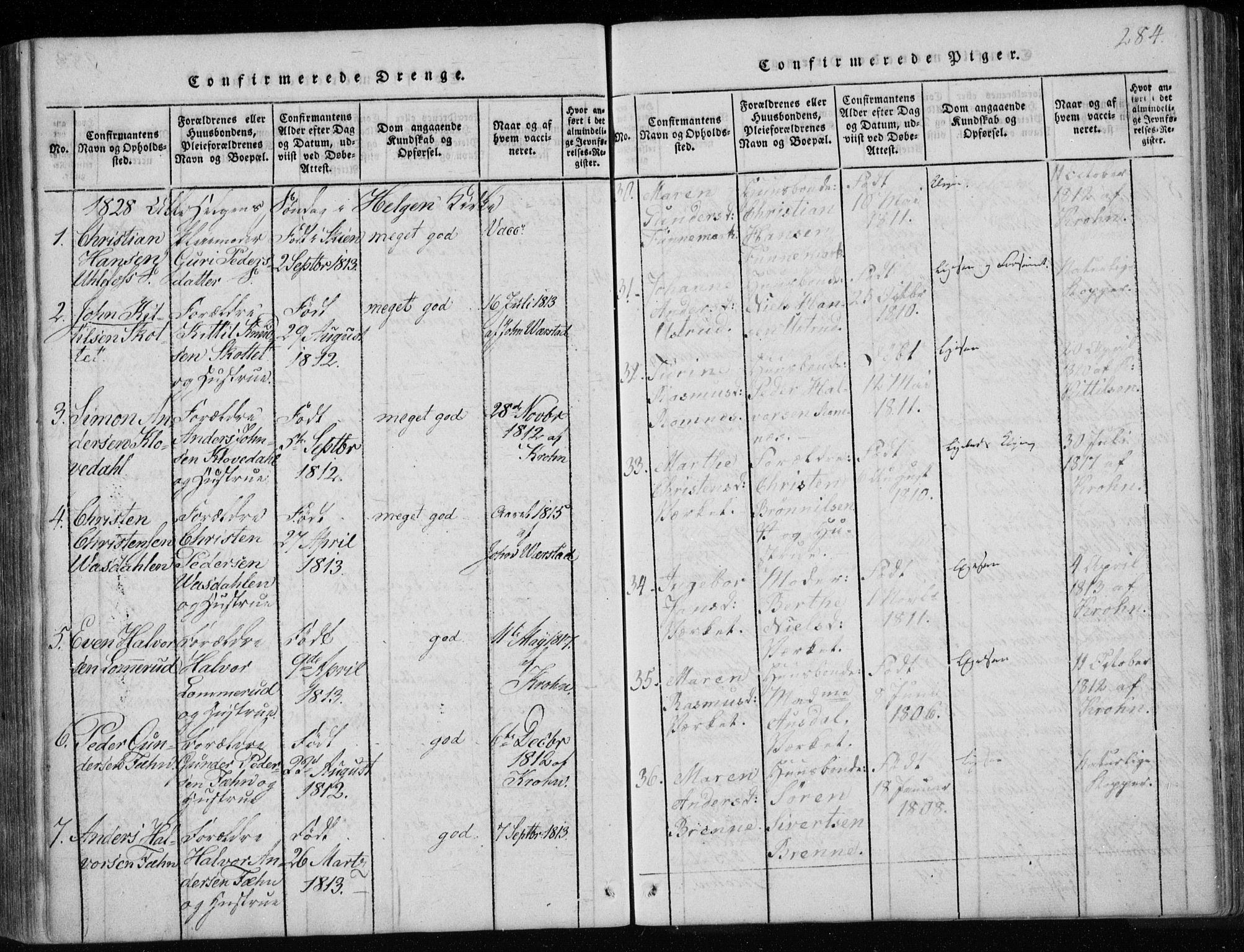 Holla kirkebøker, AV/SAKO-A-272/F/Fa/L0003: Parish register (official) no. 3, 1815-1830, p. 284