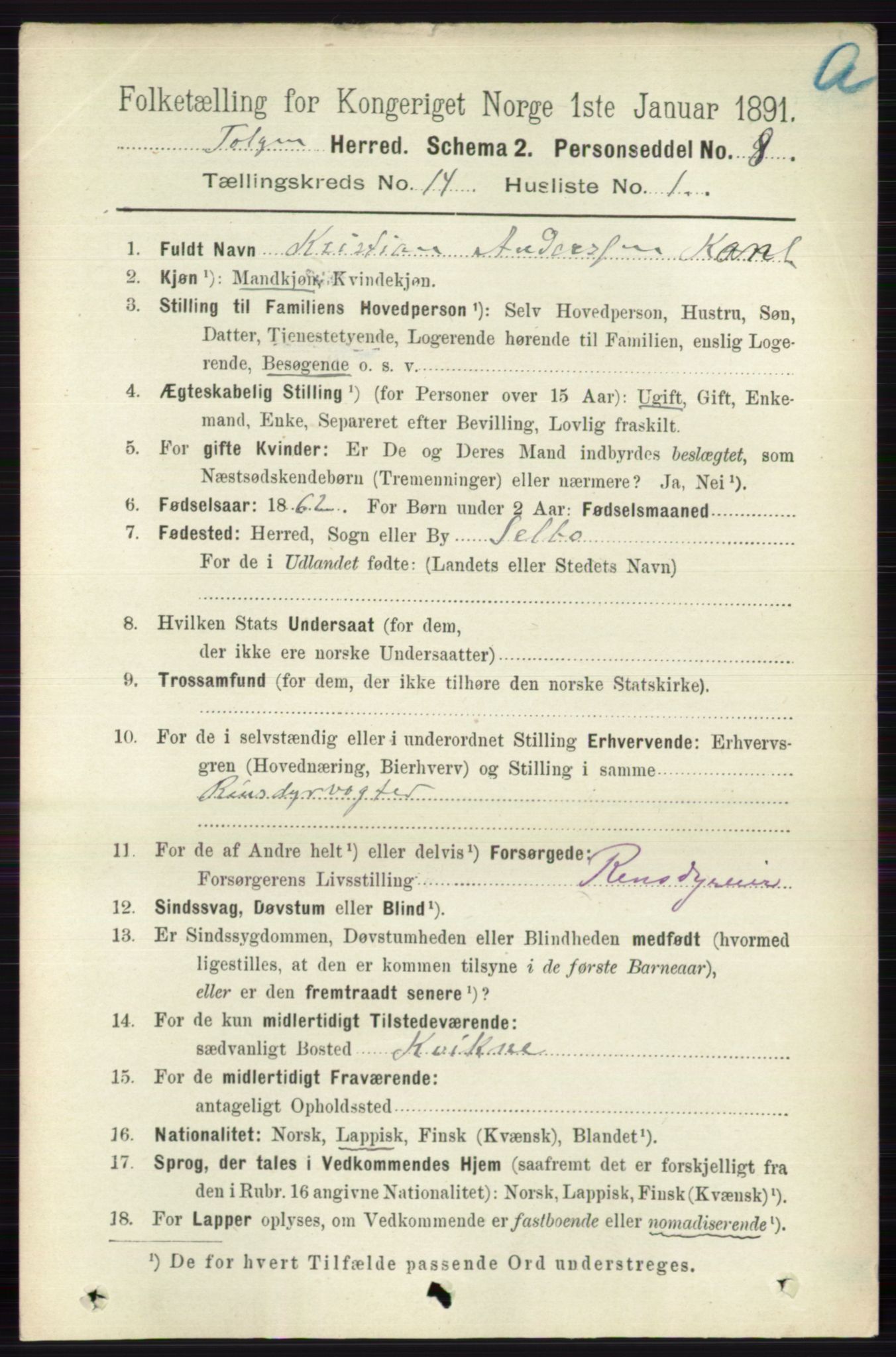 RA, 1891 census for 0436 Tolga, 1891, p. 4132