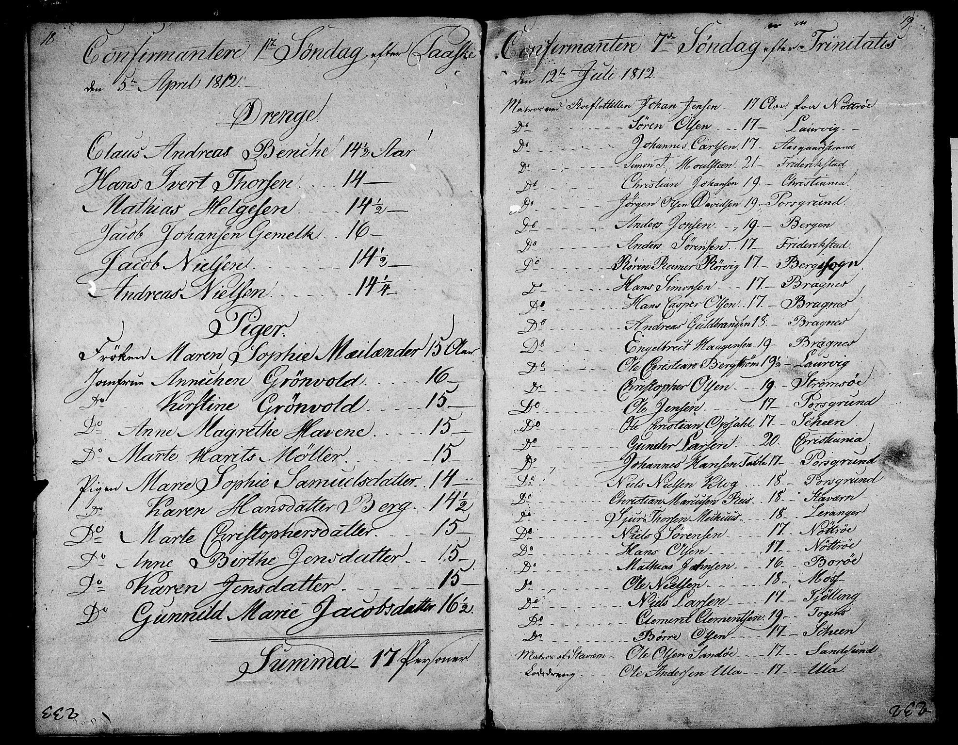 Stavern kirkebøker, SAKO/A-318/F/Fa/L0005: Parish register (official) no. 5, 1800-1816, p. 18-19