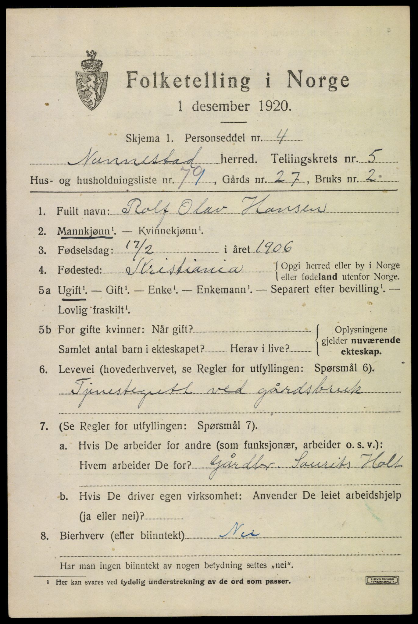 SAO, 1920 census for Nannestad, 1920, p. 7504