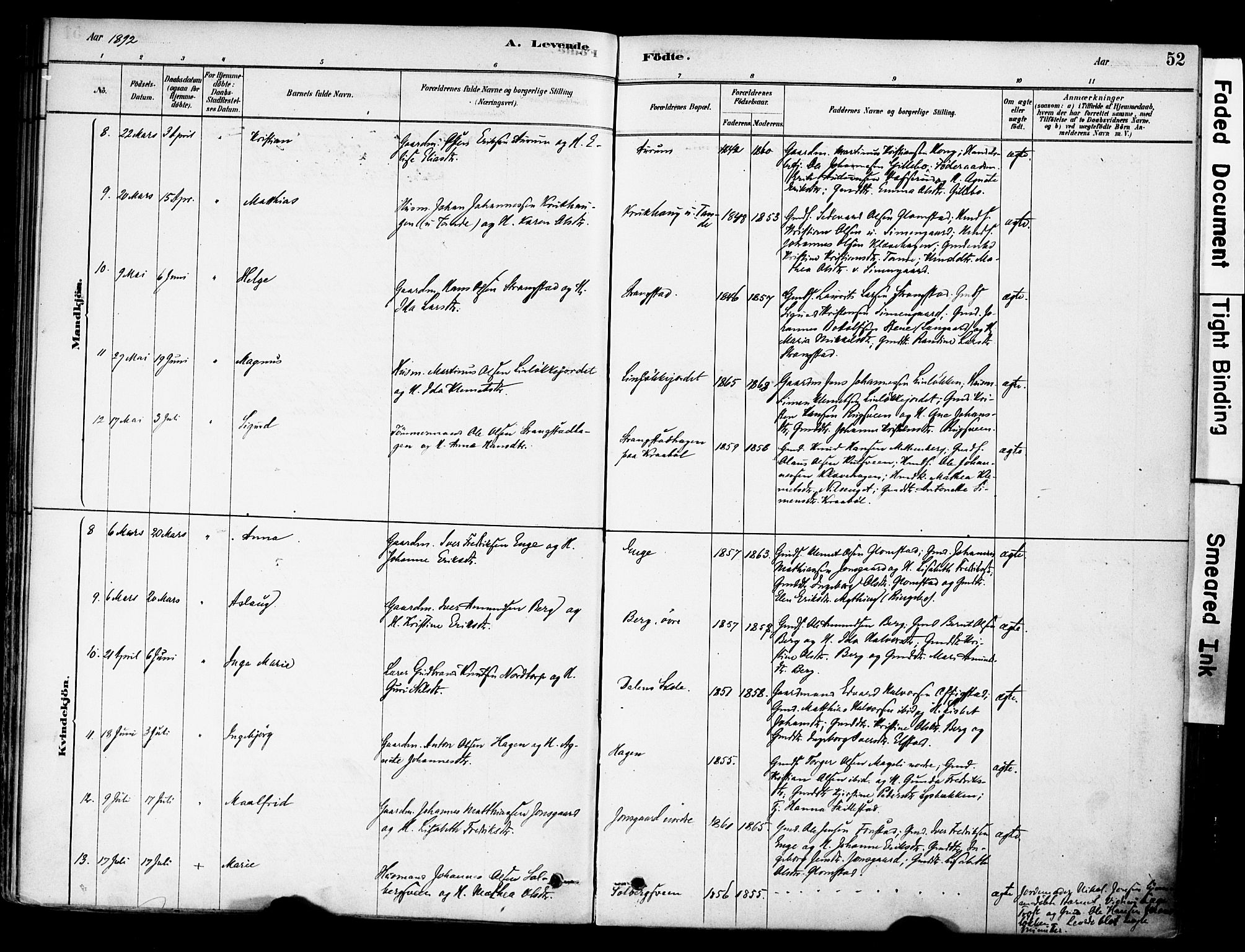 Øyer prestekontor, AV/SAH-PREST-084/H/Ha/Haa/L0009: Parish register (official) no. 9, 1878-1893, p. 52