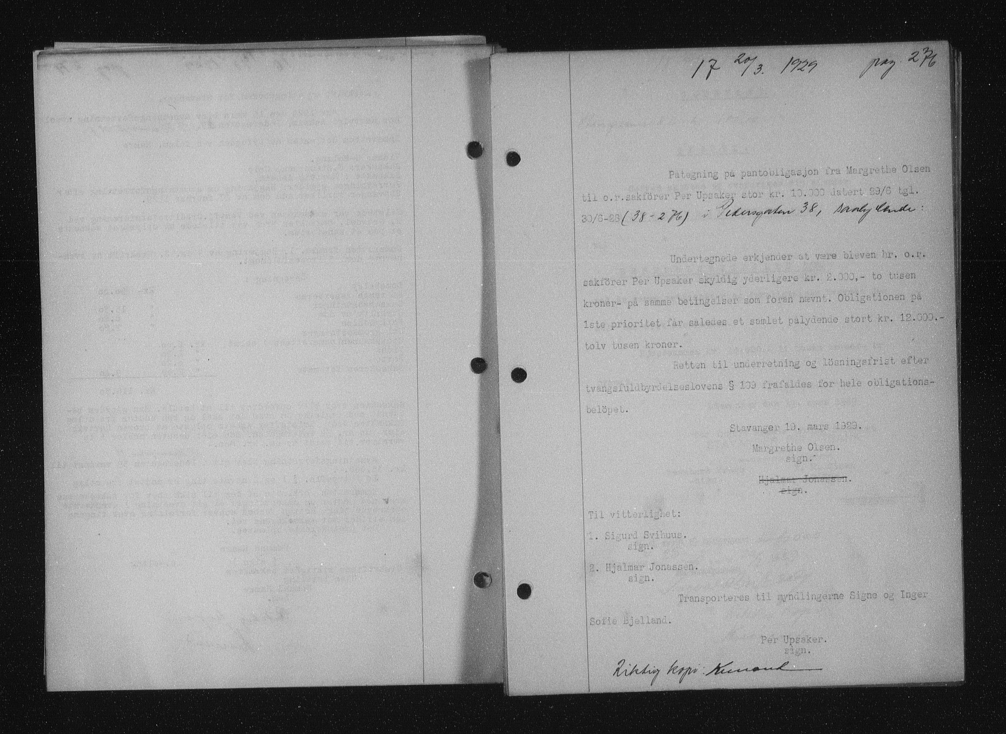 Stavanger byfogd, SAST/A-101408/001/4/41/410/410BB/L0055: Mortgage book no. 43, 1928-1929, Deed date: 20.03.1929