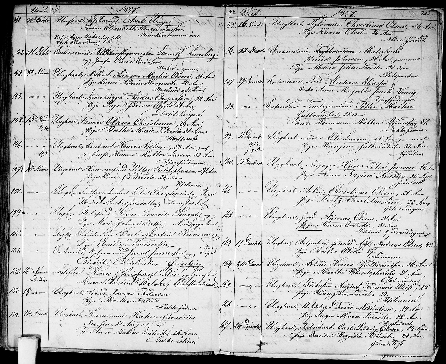 Aker prestekontor kirkebøker, SAO/A-10861/G/L0011: Parish register (copy) no. 11, 1846-1859, p. 204-205