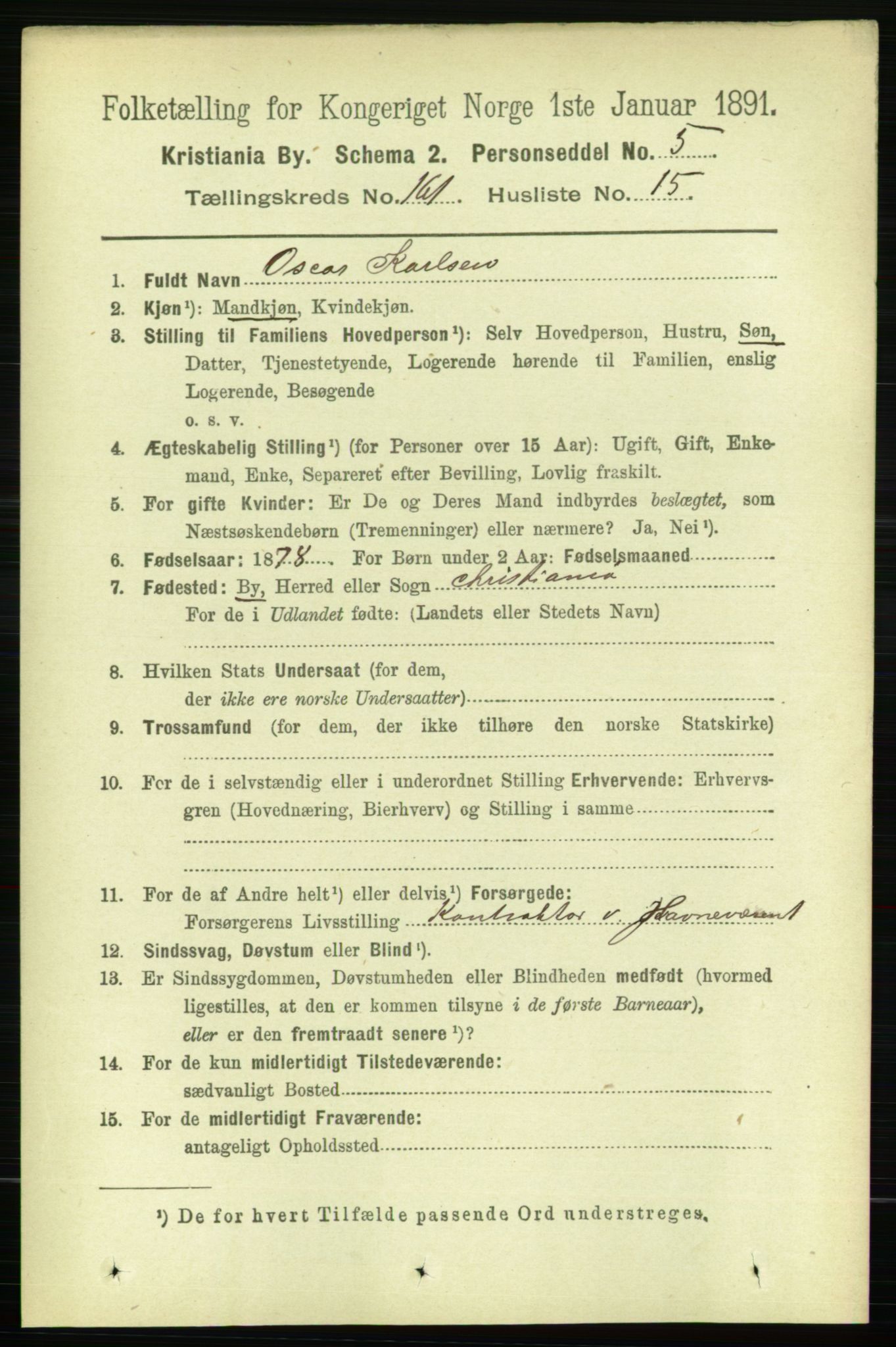 RA, 1891 census for 0301 Kristiania, 1891, p. 91847