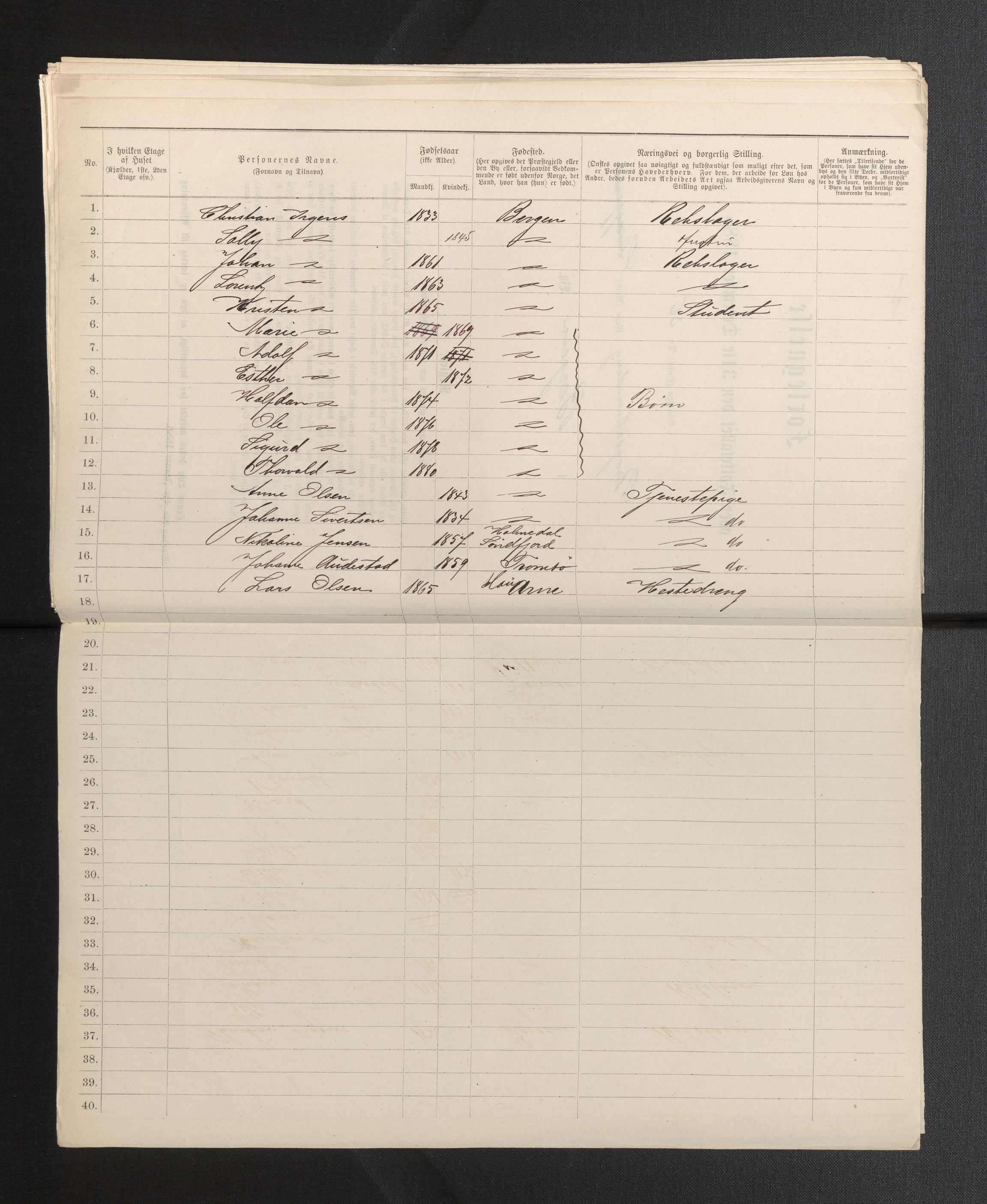 SAB, 1885 census for 1301 Bergen, 1885, p. 962