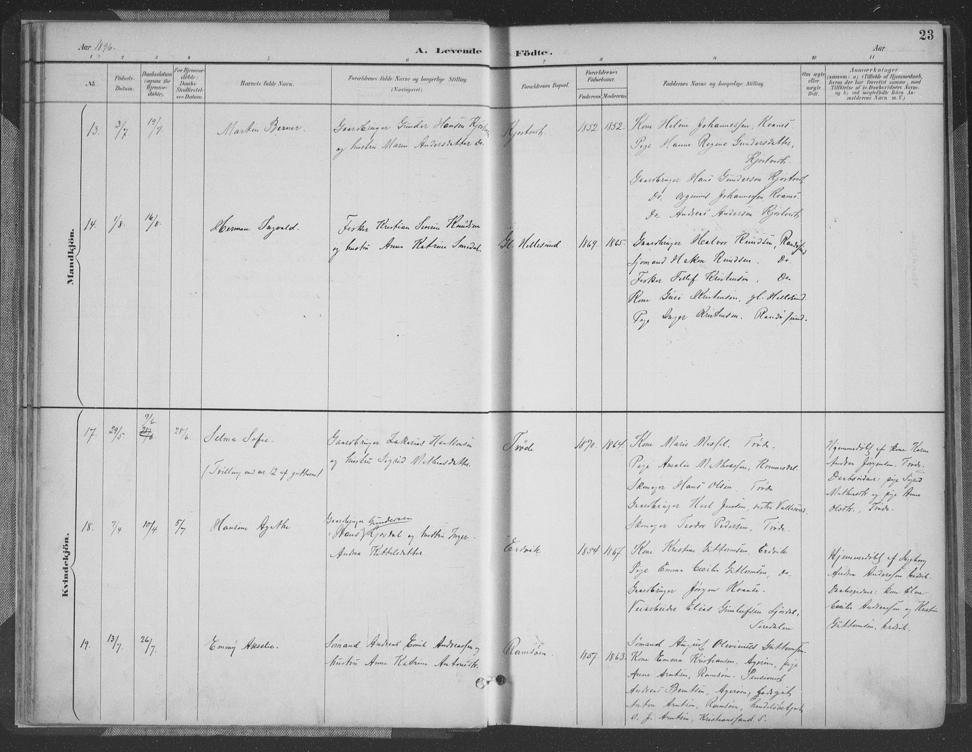 Høvåg sokneprestkontor, AV/SAK-1111-0025/F/Fa/L0006: Parish register (official) no. A 6, 1894-1923, p. 23