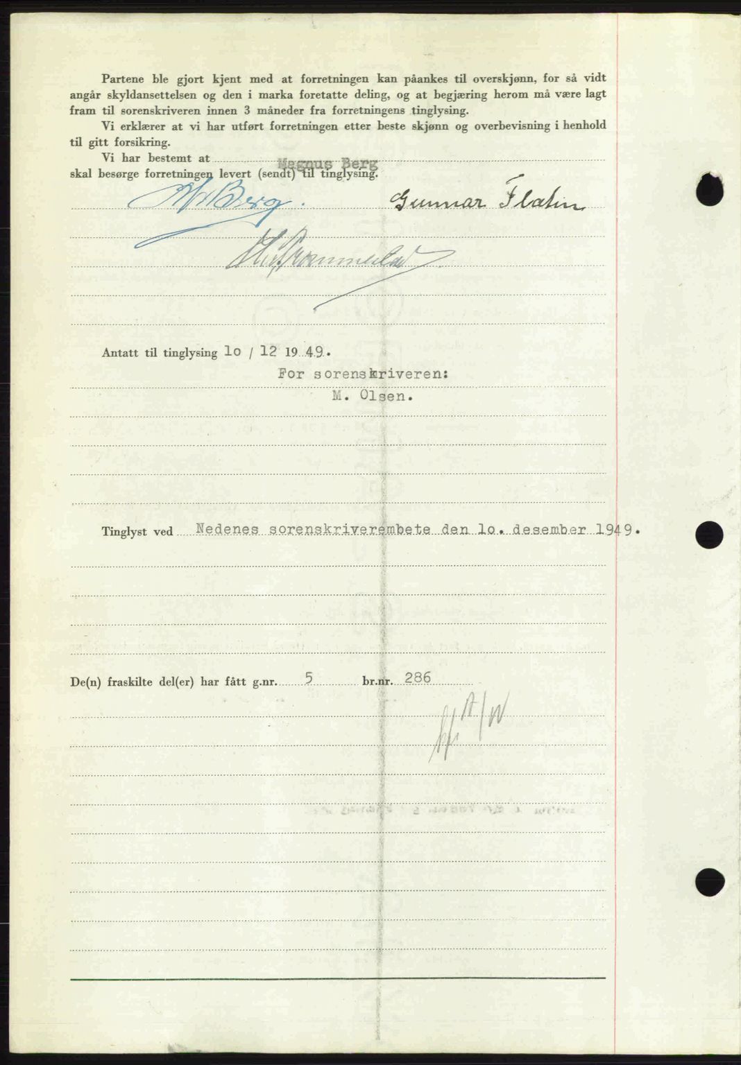 Nedenes sorenskriveri, SAK/1221-0006/G/Gb/Gba/L0061: Mortgage book no. A13, 1949-1949, Diary no: : 2013/1949