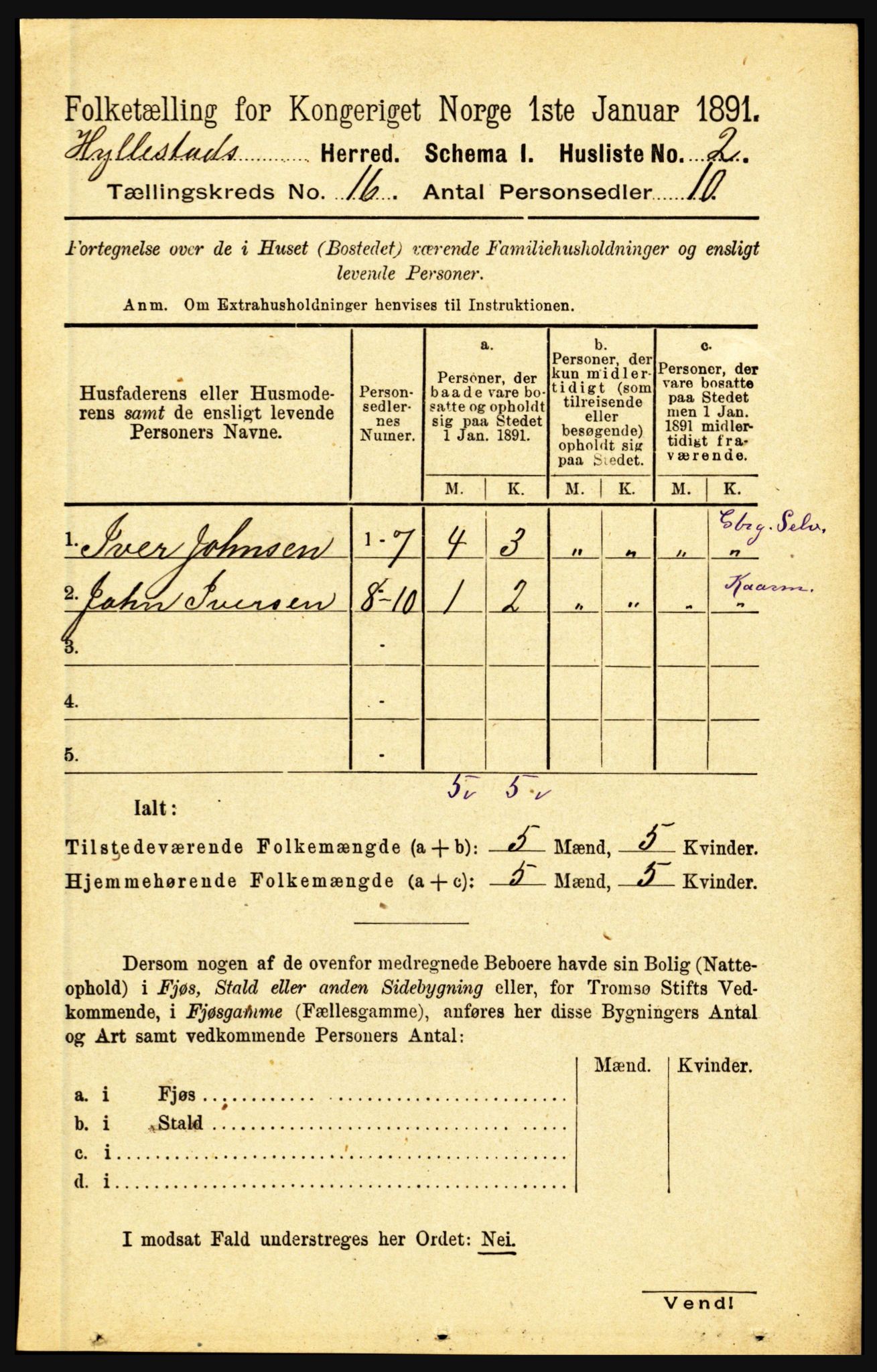 RA, 1891 census for 1413 Hyllestad, 1891, p. 2826