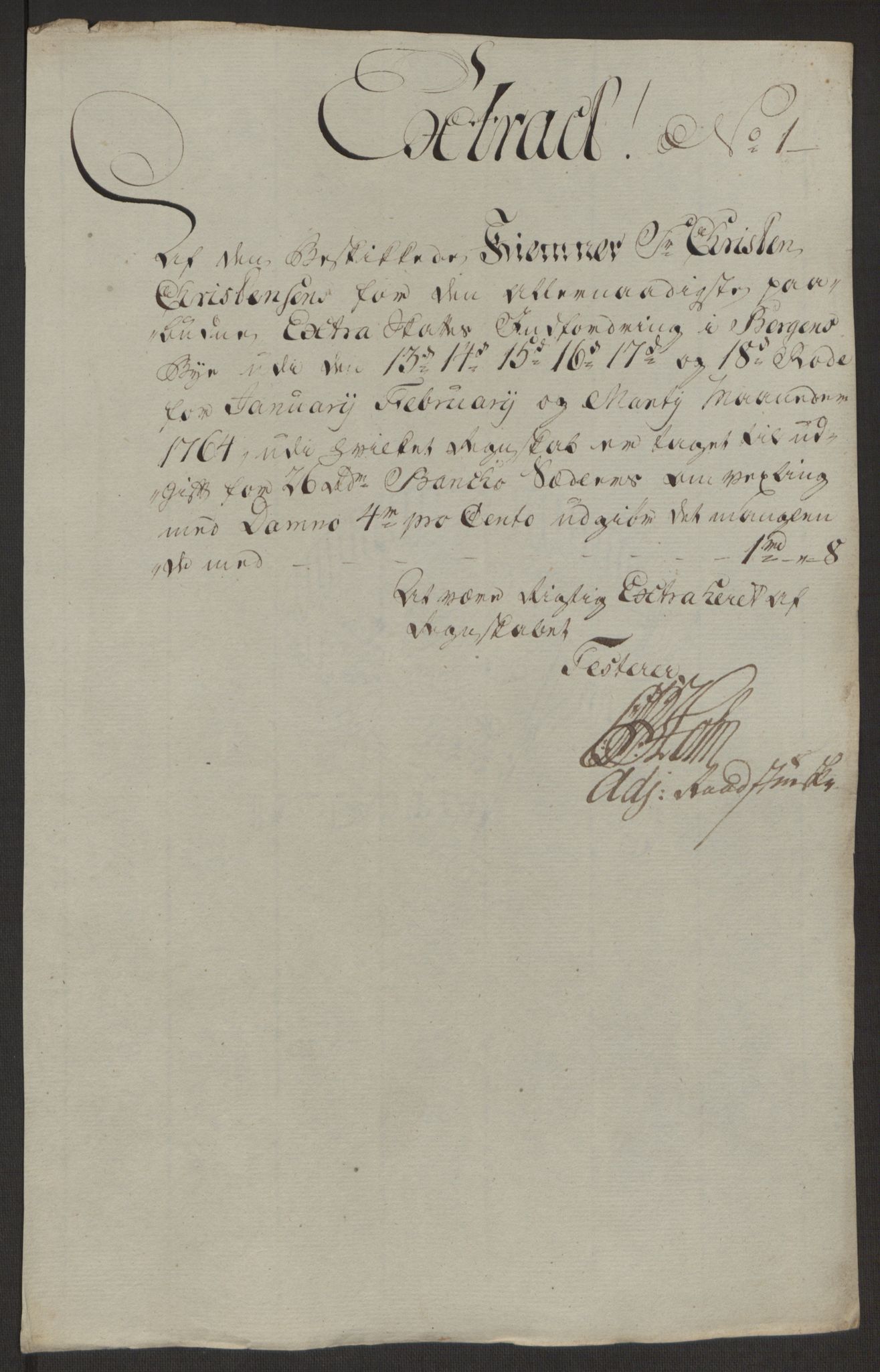 Rentekammeret inntil 1814, Reviderte regnskaper, Byregnskaper, RA/EA-4066/R/Rp/L0368/0001: [P21] Kontribusjonsregnskap / Ekstraskatt, 1764, p. 51