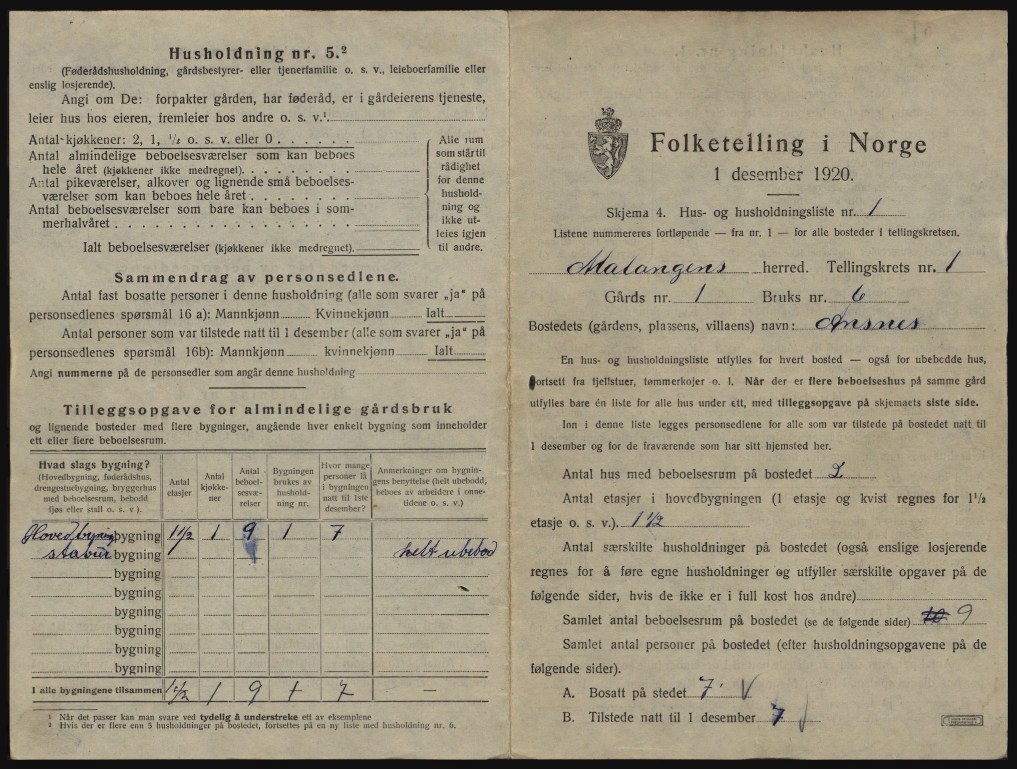 SATØ, 1920 census for Malangen, 1920, p. 46