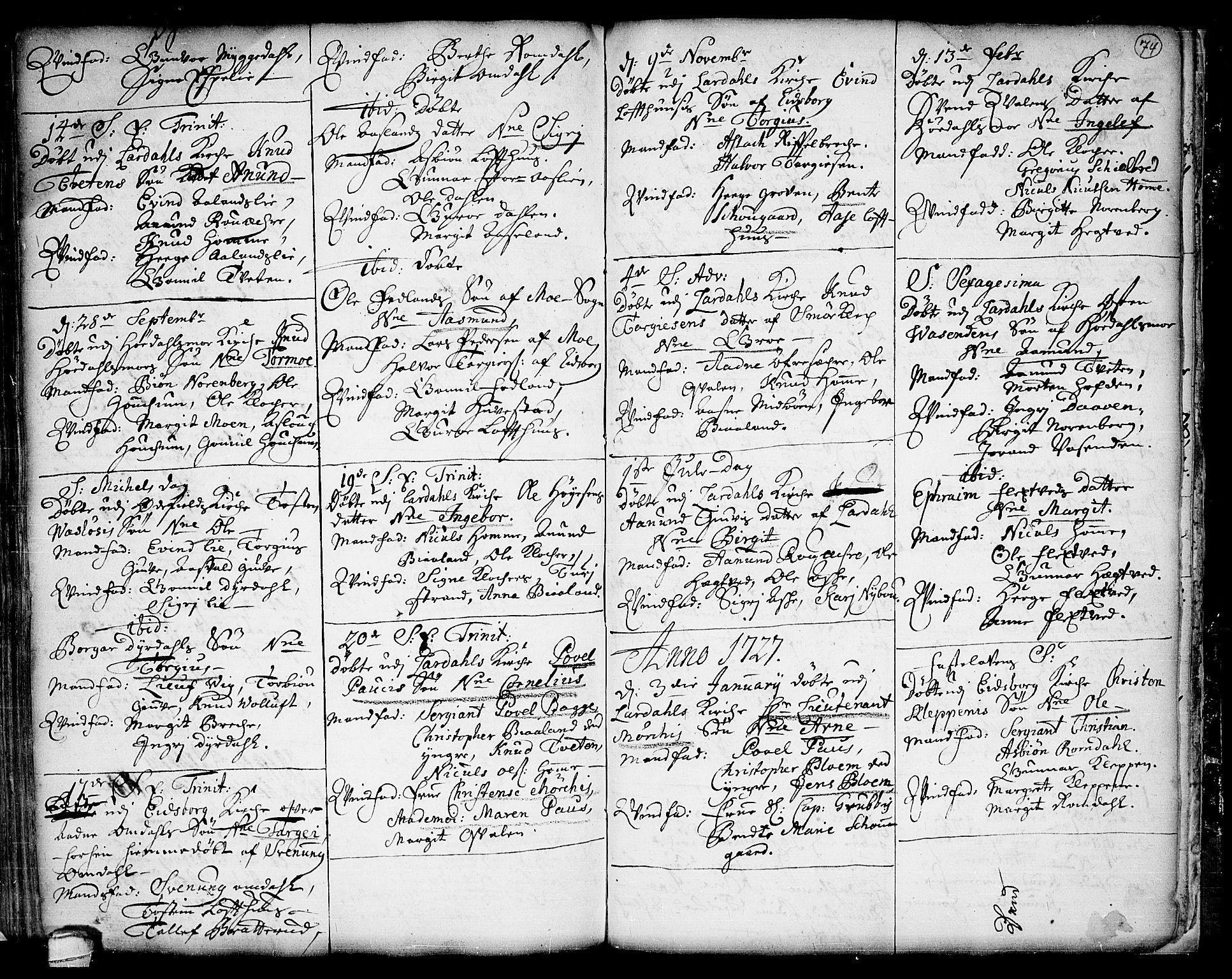 Lårdal kirkebøker, SAKO/A-284/F/Fa/L0001: Parish register (official) no. I 1, 1721-1734, p. 74