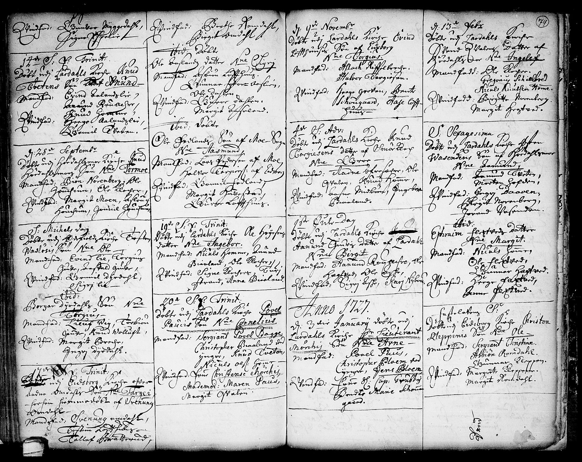 Lårdal kirkebøker, AV/SAKO-A-284/F/Fa/L0001: Parish register (official) no. I 1, 1721-1734, p. 74