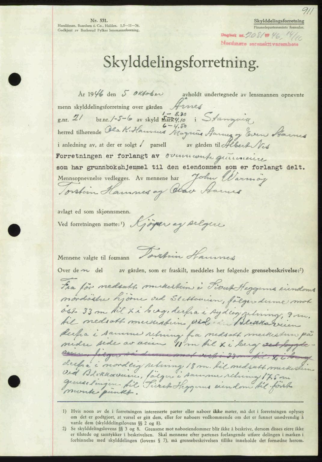 Nordmøre sorenskriveri, AV/SAT-A-4132/1/2/2Ca: Mortgage book no. A102, 1946-1946, Diary no: : 2081/1946