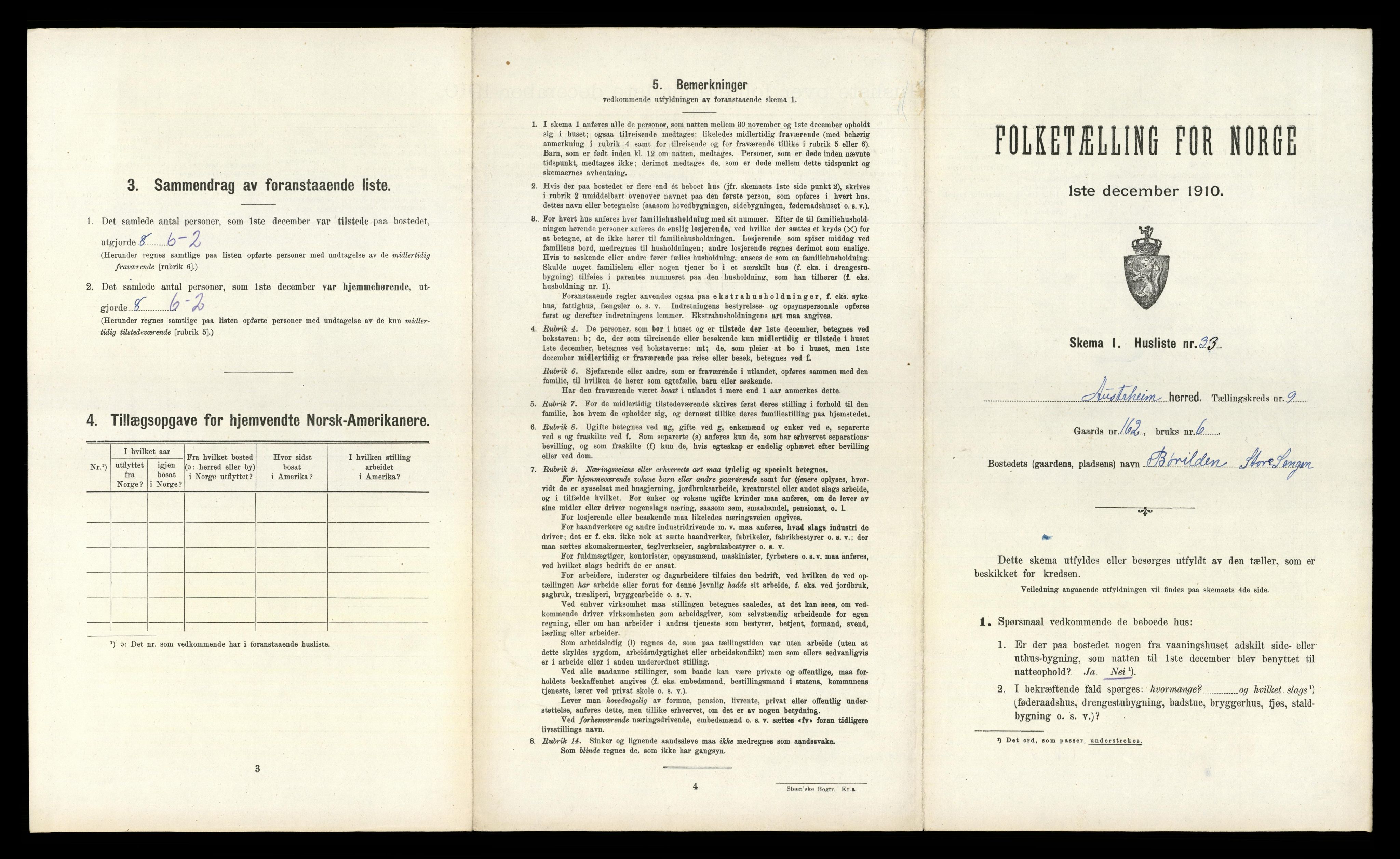 RA, 1910 census for Austrheim, 1910, p. 614