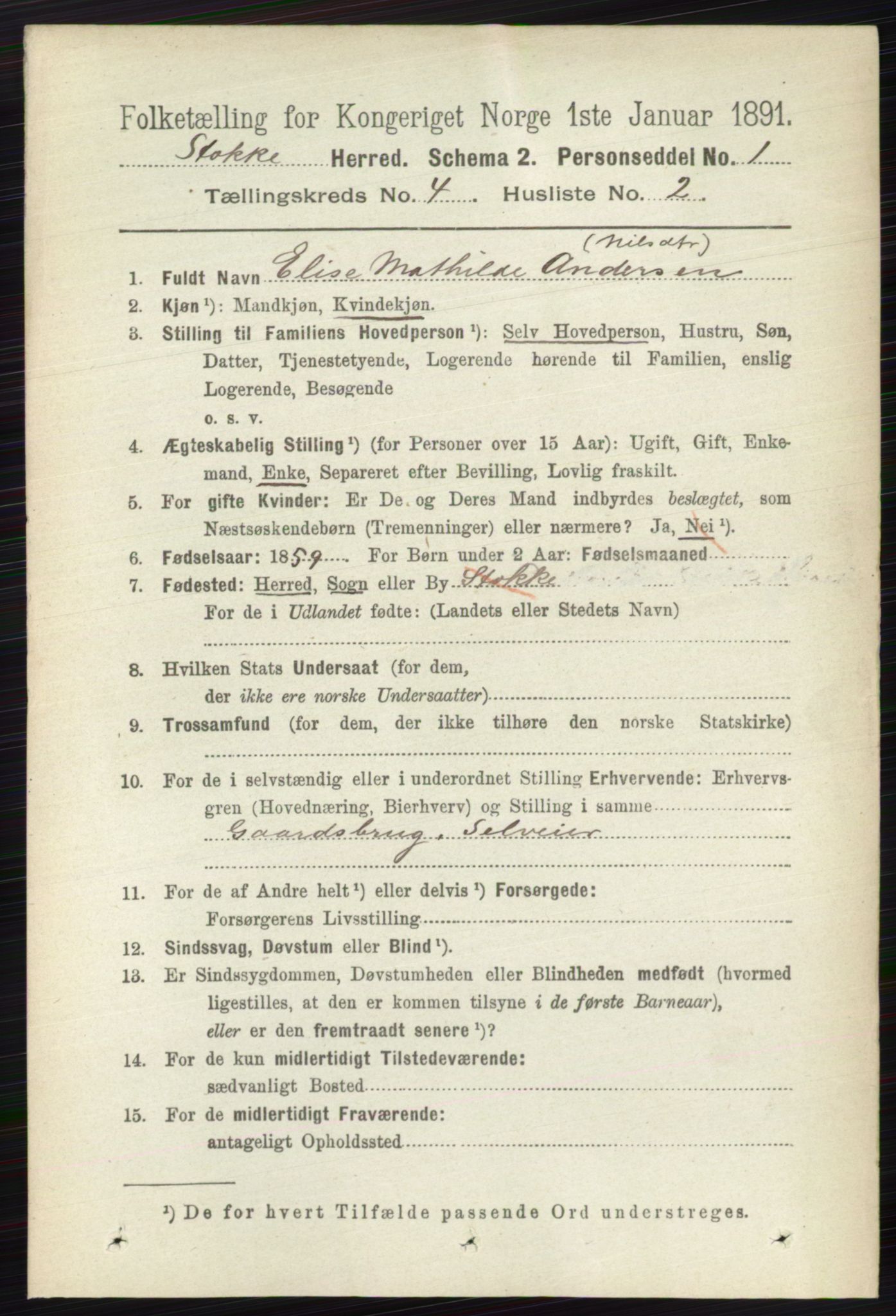 RA, 1891 census for 0720 Stokke, 1891, p. 2448