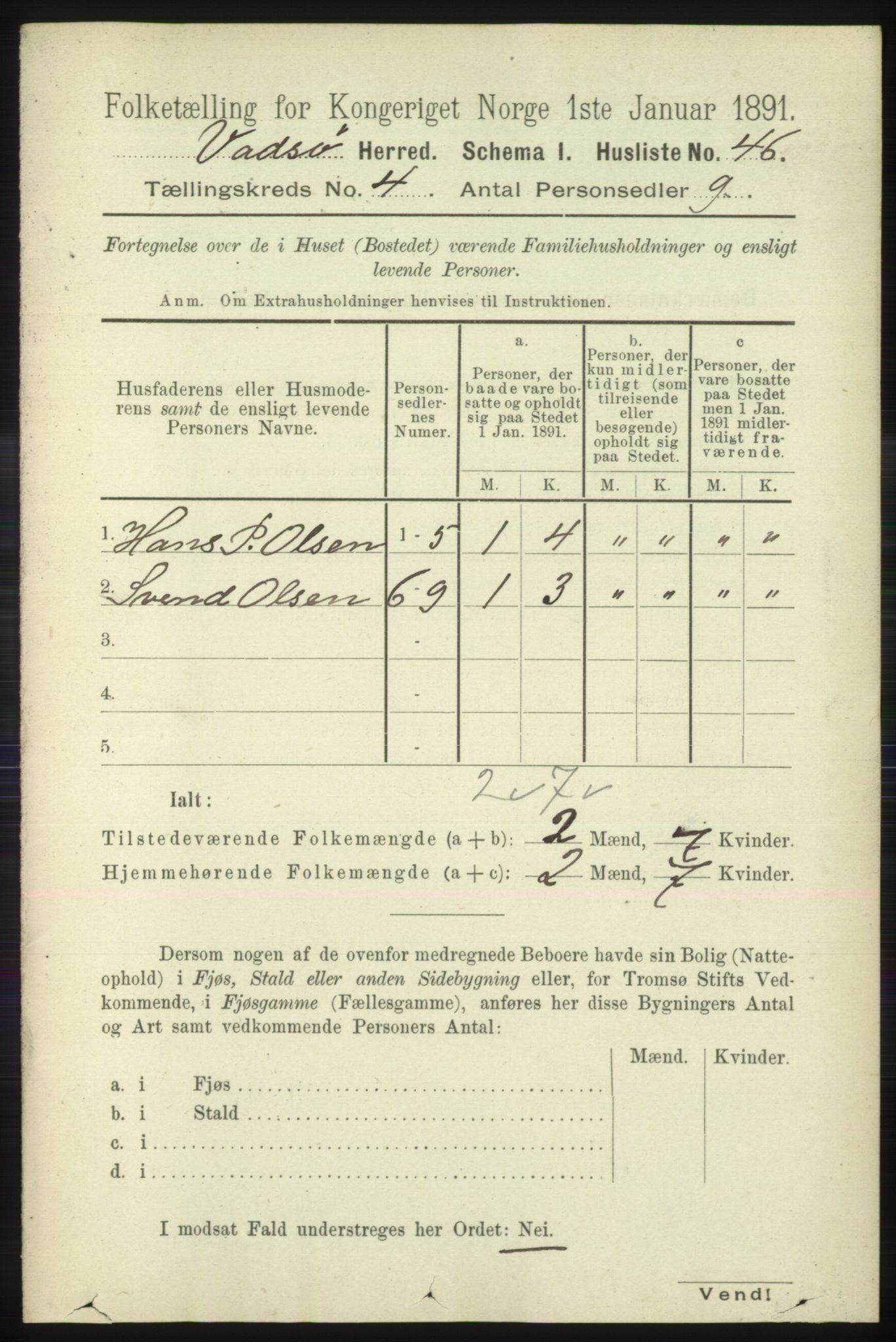RA, 1891 census for 2029 Vadsø, 1891, p. 1189