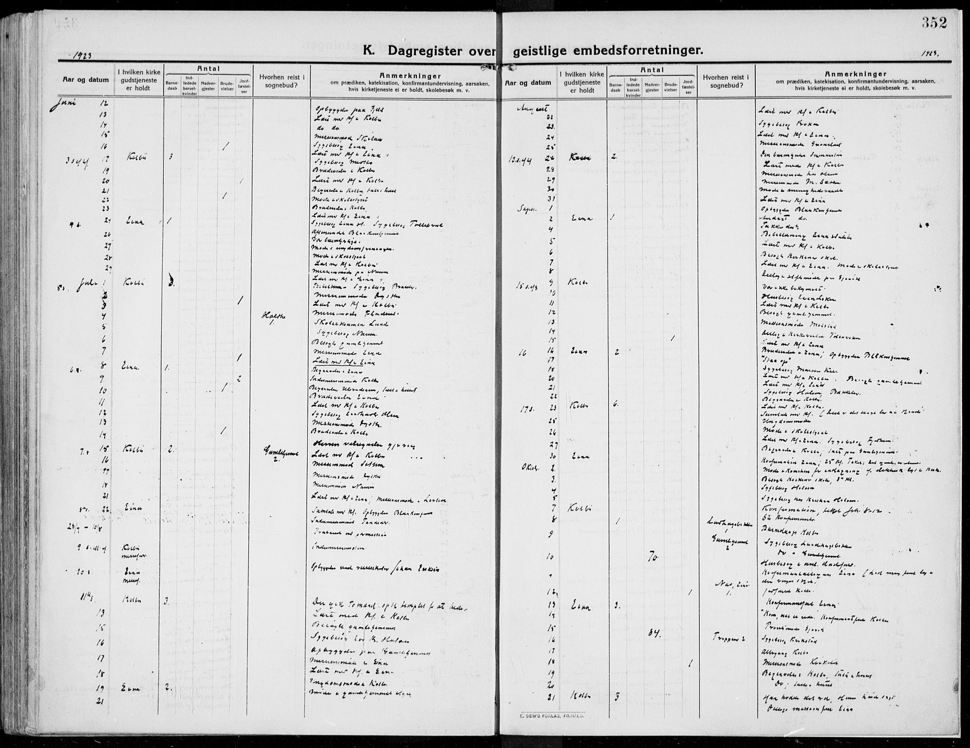Kolbu prestekontor, SAH/PREST-110/H/Ha/Haa/L0002: Parish register (official) no. 2, 1912-1926, p. 352