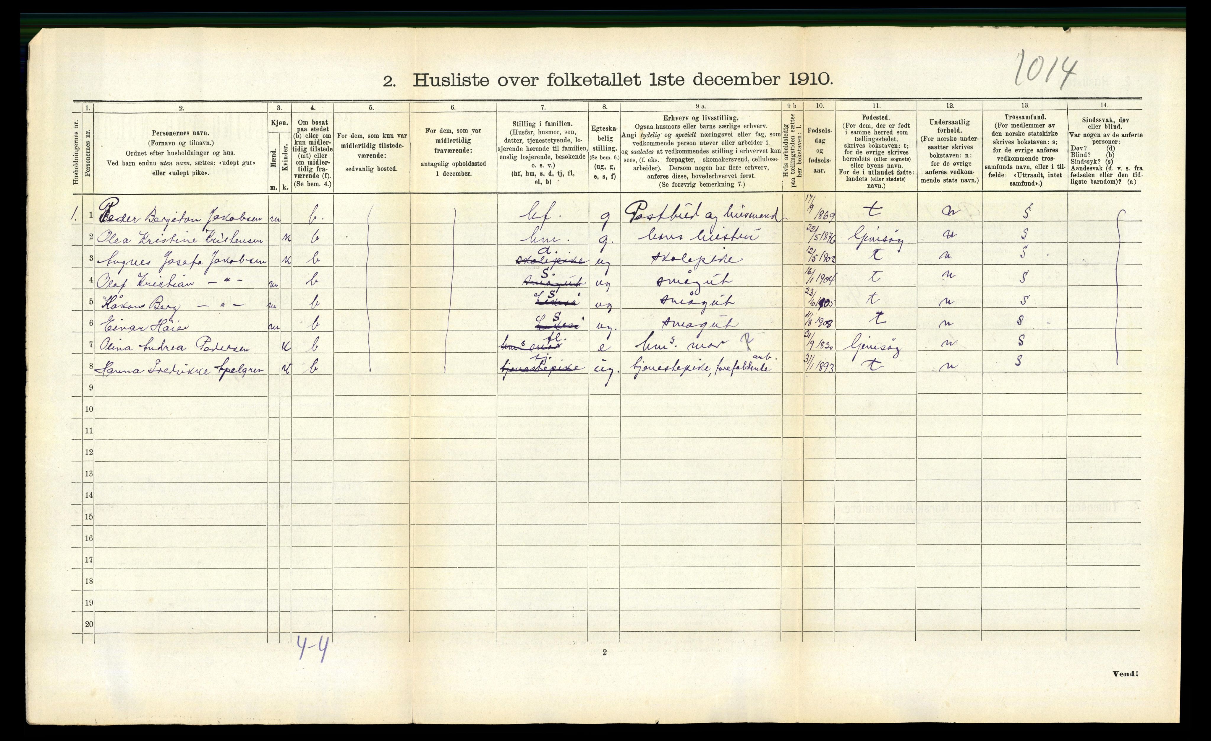 RA, 1910 census for Leiranger, 1910, p. 190