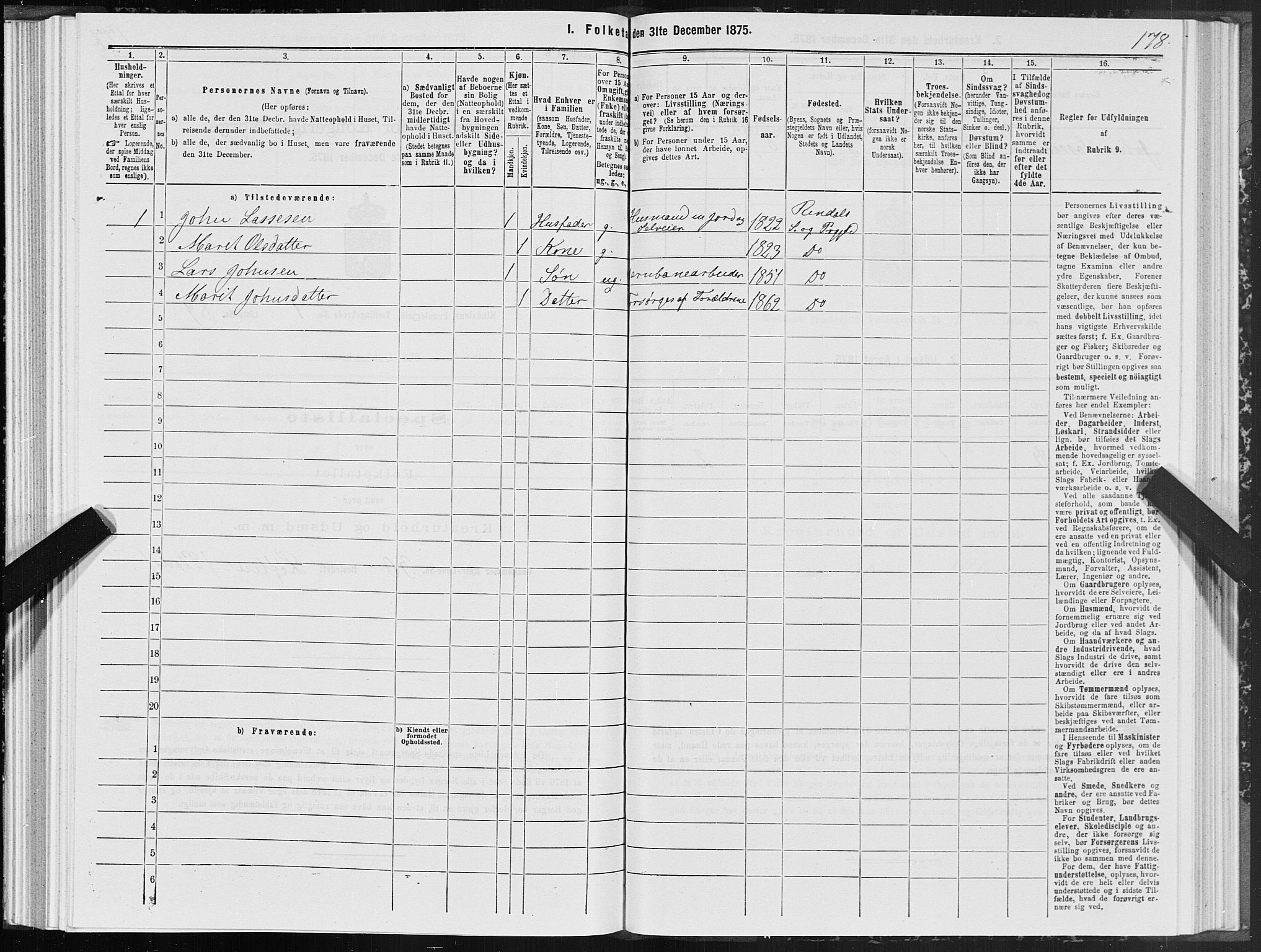 SAT, 1875 census for 1567P Rindal, 1875, p. 1178