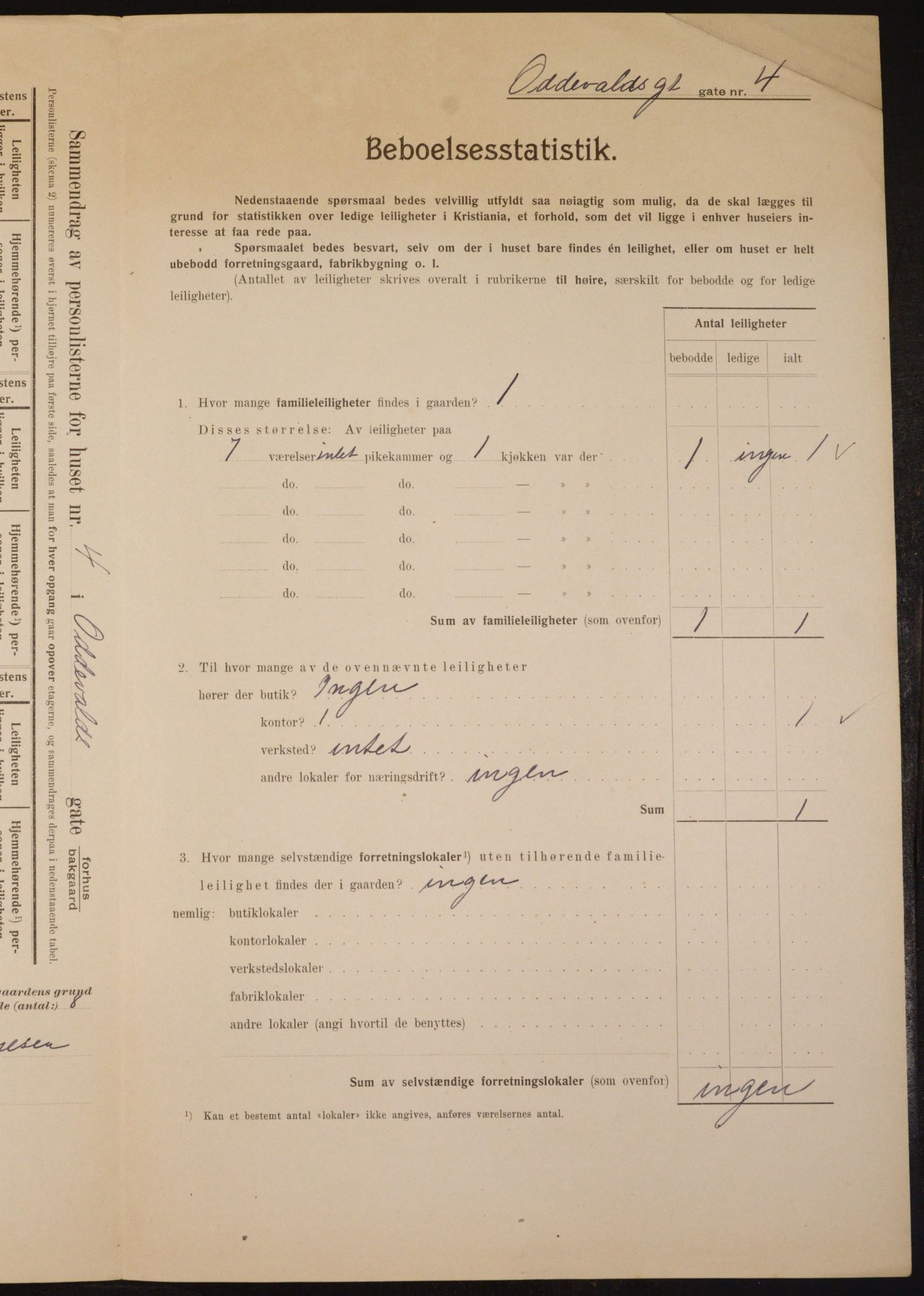 OBA, Municipal Census 1910 for Kristiania, 1910, p. 71868