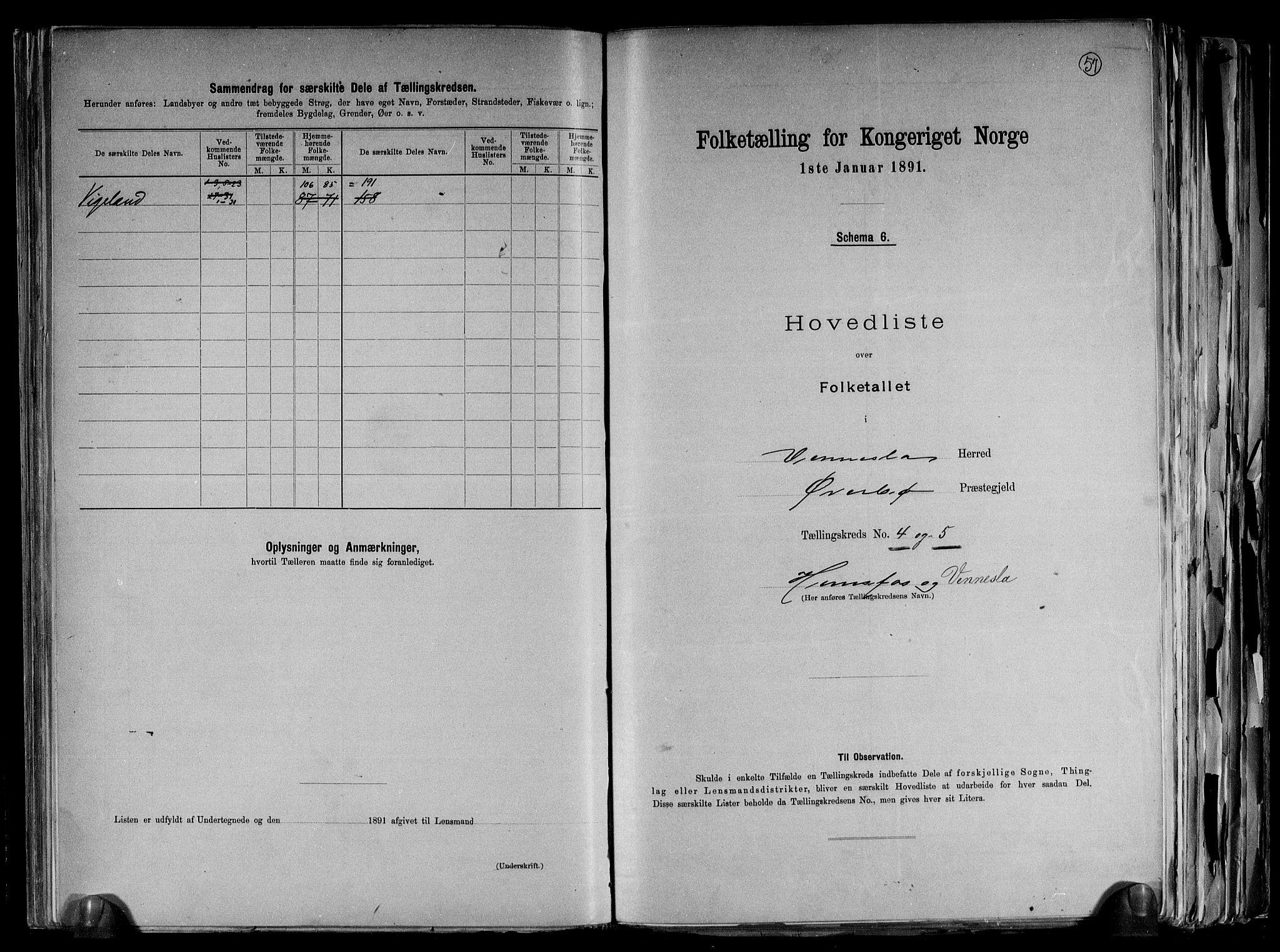 RA, 1891 census for 1014 Vennesla, 1891, p. 11